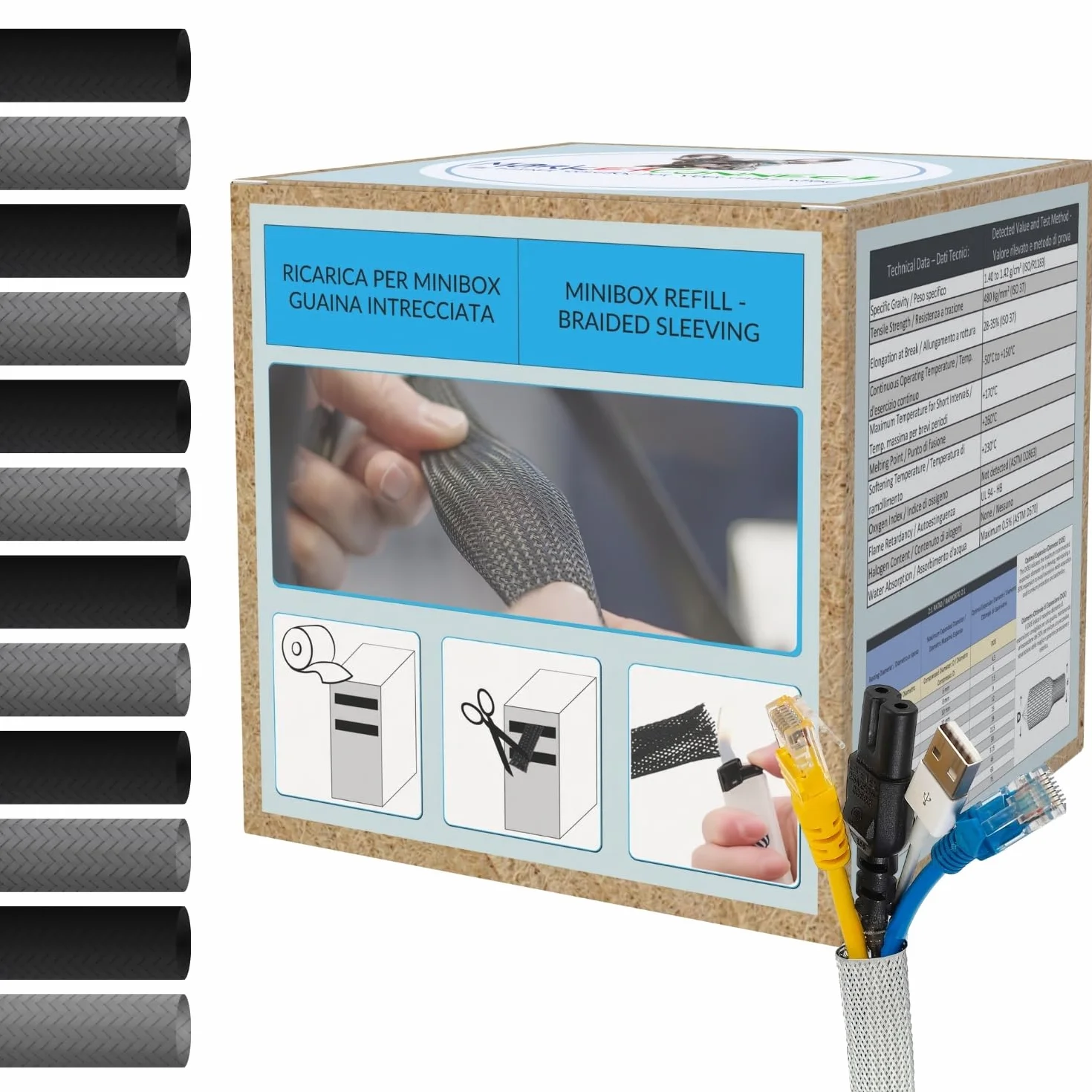 Funda Cables Expandible Ø 4mm L 10m x4 40m Total Gris Kit Recarga 4 Piezas Minibox