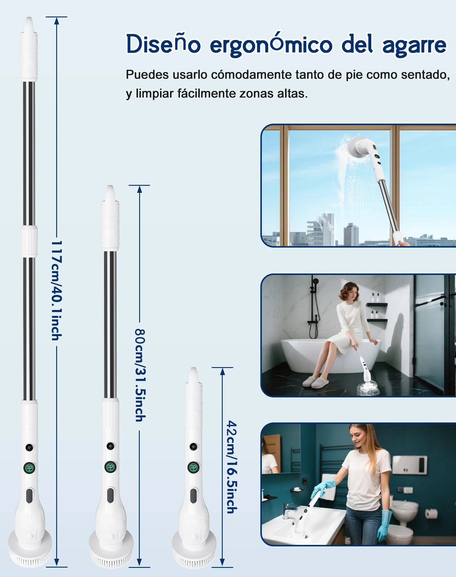 Cepillo Electrico Limpieza Hogar con 2 Velocidades, 4 Cabezales, 2500 mAh Batería, Impermeabilidad IPX7, Mango Ajustable, USB Recargable Cepillo Limpieza Eléctrico para Baño, Cocina, Suelos