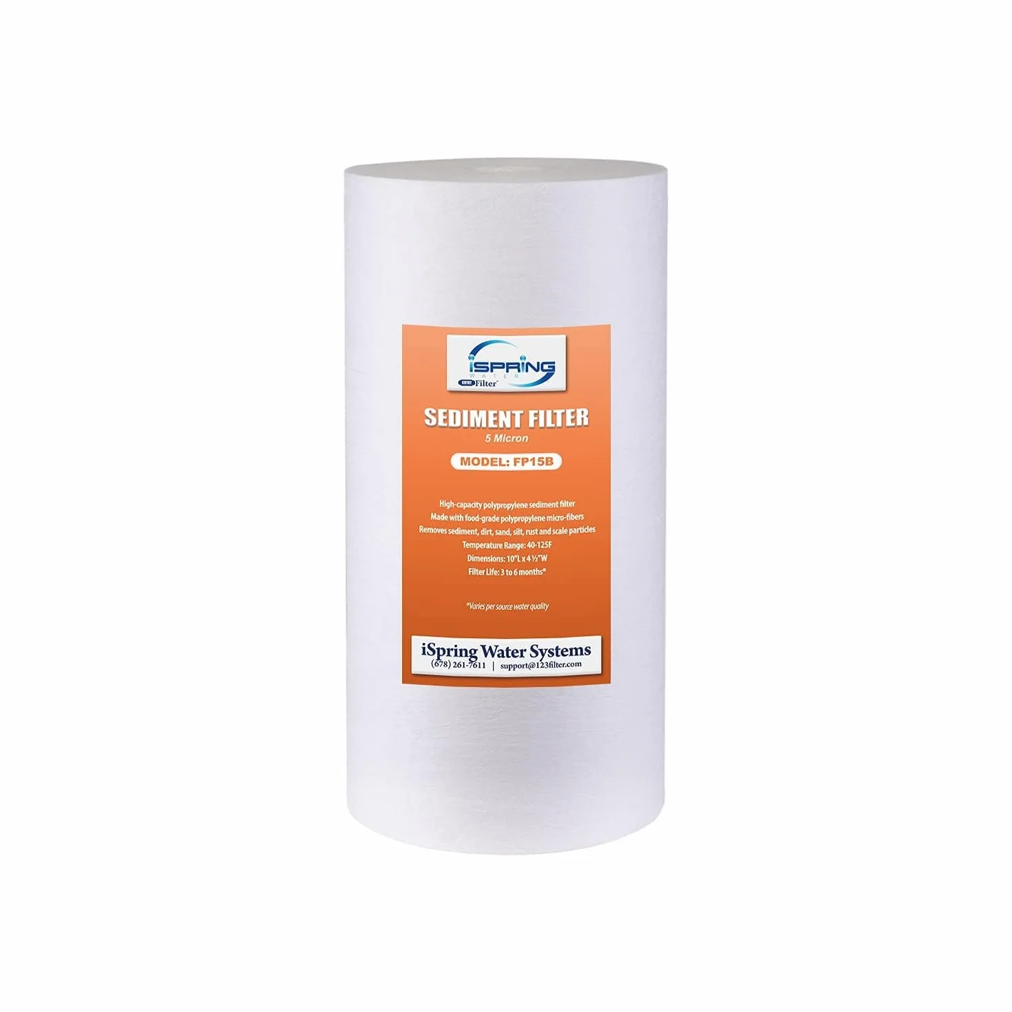 iSpring FP15B Cartucho de Repuesto para Filtro de Sedimentos de PP Premium de Alta Capacidad para Toda la Casa, 4.5 x 10 Pulgadas, 1 Unidad (Paquete de 1), Color Blanco