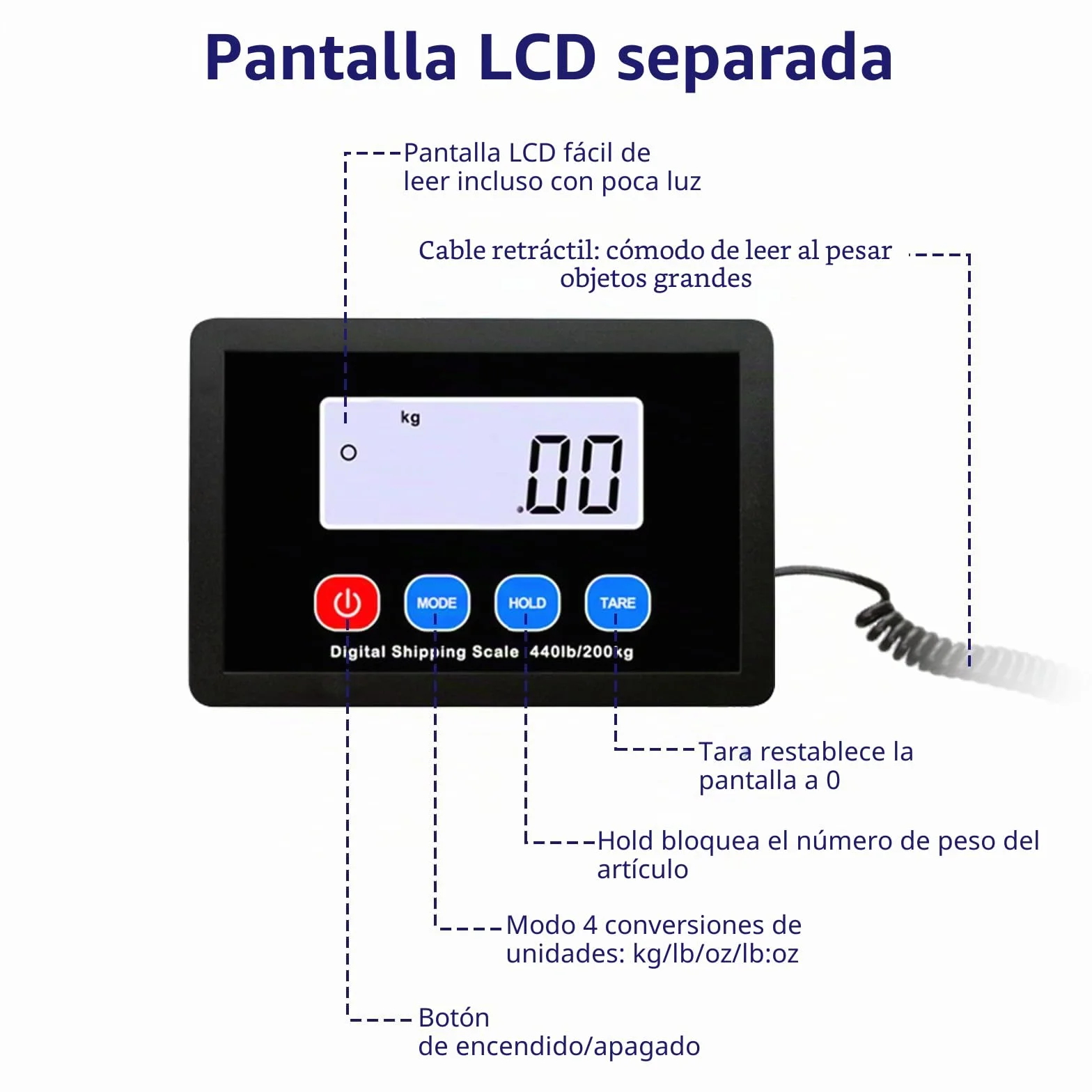 Báscula de Paquete 200KG, Balanza Postal Digital con LCD, Tara, USB, para Paquetes y Almacenes