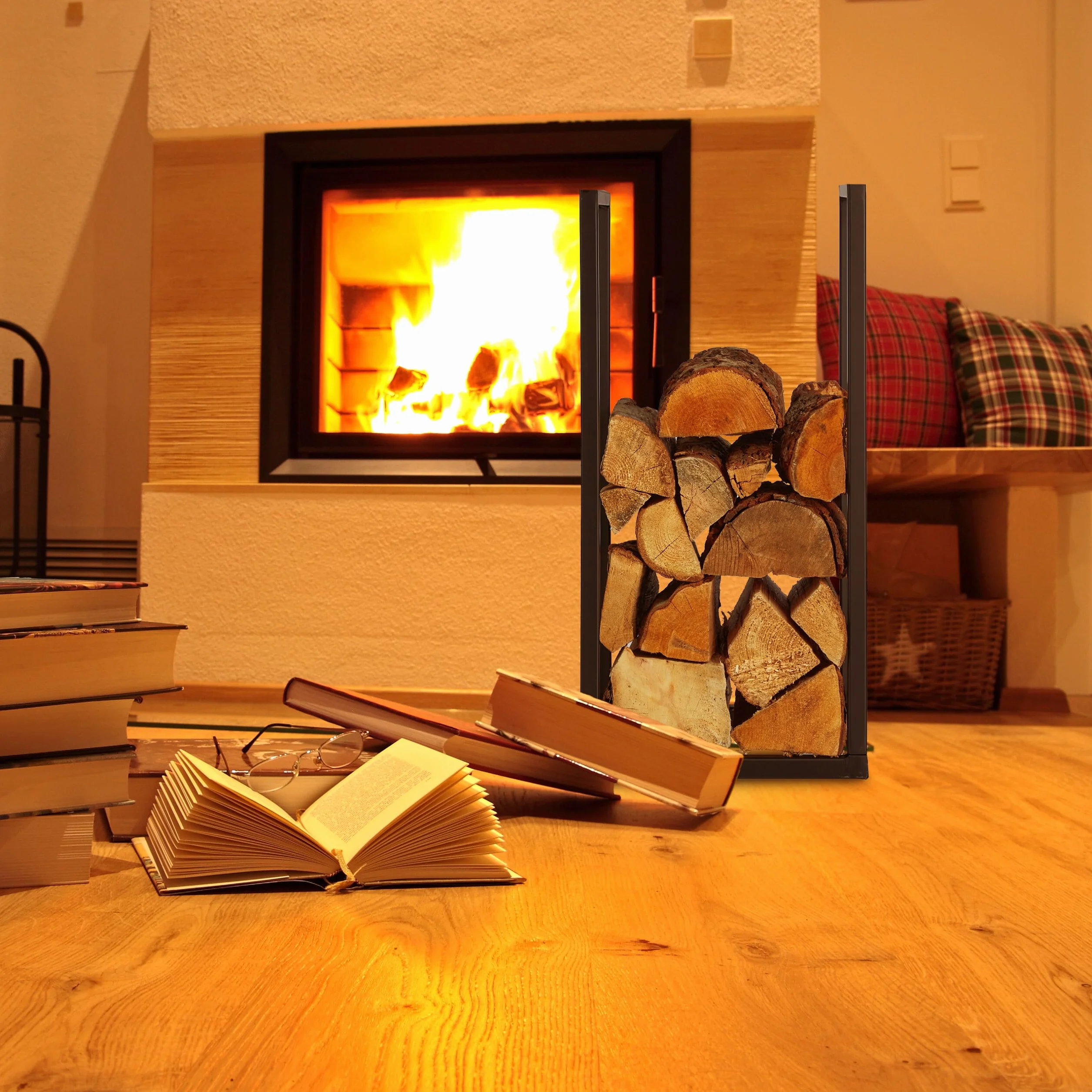 Relaxdays Leñero para Chimenea Mediano, Metal, 60x30x30 cm, Estante de Leña para Interior, para Apilar Troncos, Negro