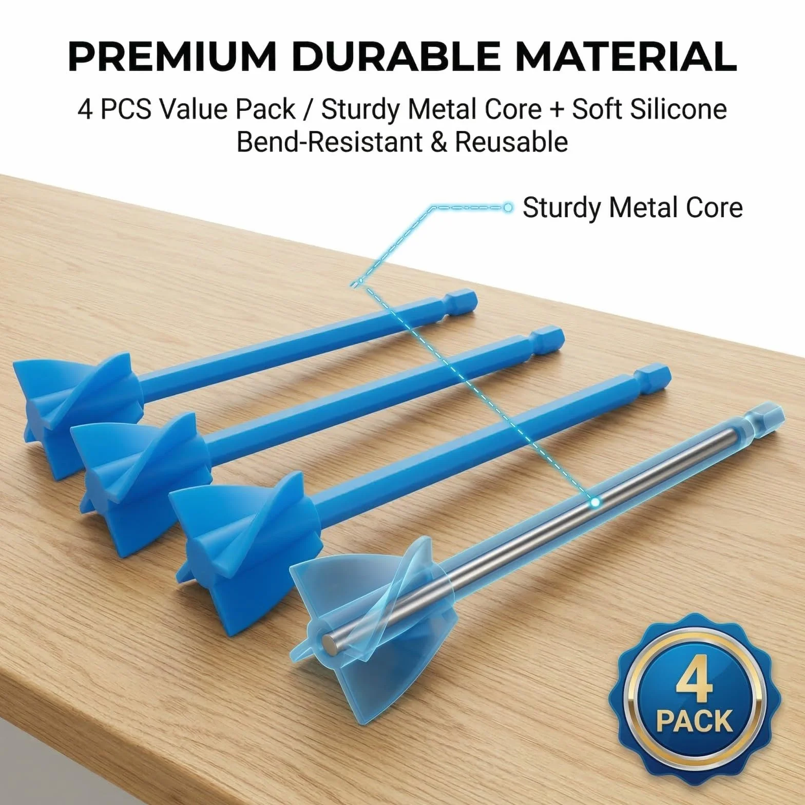 QLK 4 Piezas Mezcladores de Silicona, Paletas de Mezcla para Resina Epoxi para Taladro 1/4, Mezclador de Pintura para Pigmentos y Resina Epoxi, Accesorio Fácil de Limpiar