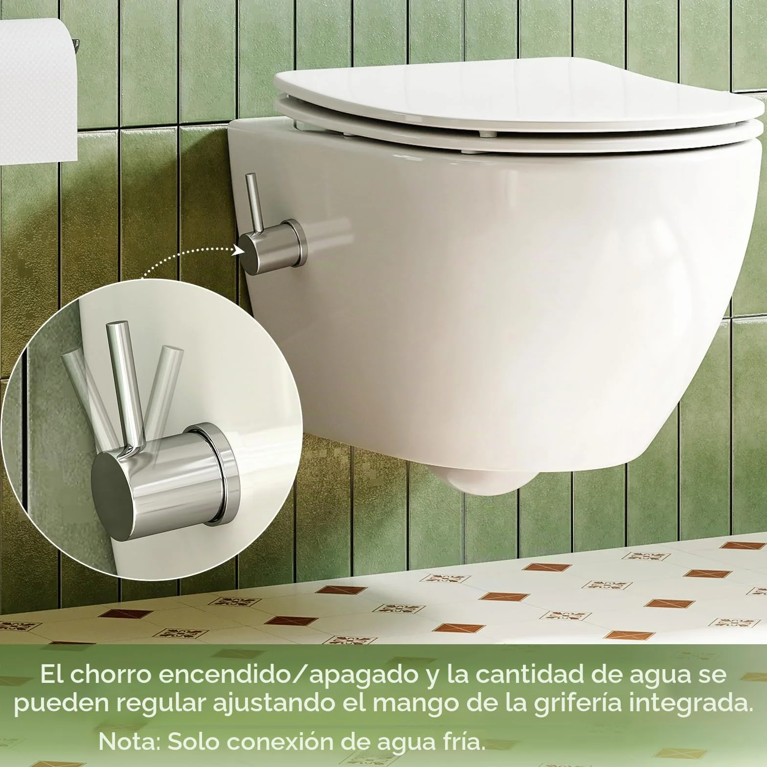 Inodoro de ducha con boquilla integrada, inodoro colgante con función de bidé, inodoro Taharet con nanorevestimiento, inodoro con ducha con grifo, asiento de inodoro con cierre automático, 53×36×35 cm
