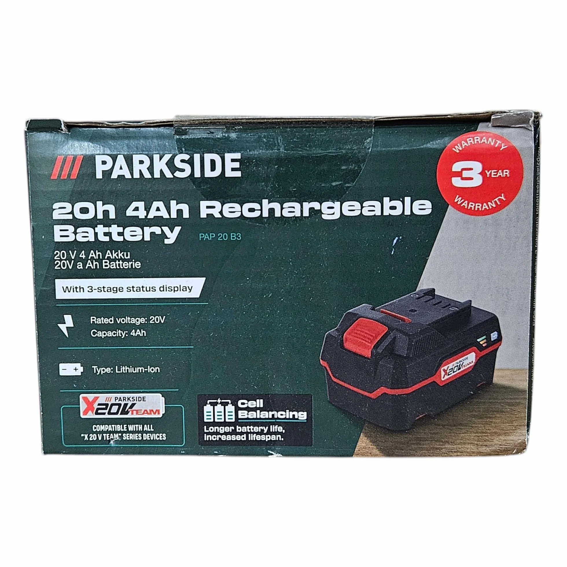 Bateria de 20v Capacidad 4AH Parkside para Equipos Serie X20VTeam PAP20A3 Gran Capacidad Original Solo para X20Vteam
