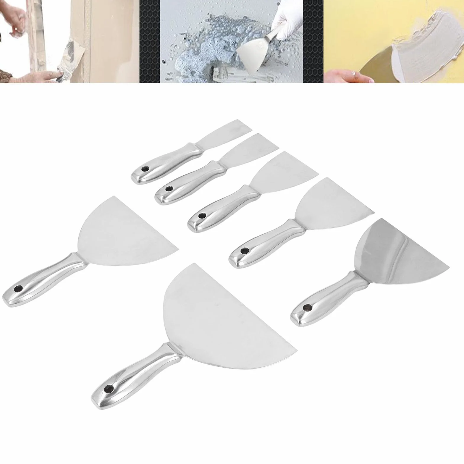 Cryfokt Juego de Espátulas de Masilla de Acero Inoxidable, 7 Piezas, para Reparaciones de Paneles de Yeso y Eliminación de Papel Tapiz, Perfecto para Mejoras en el Hogar