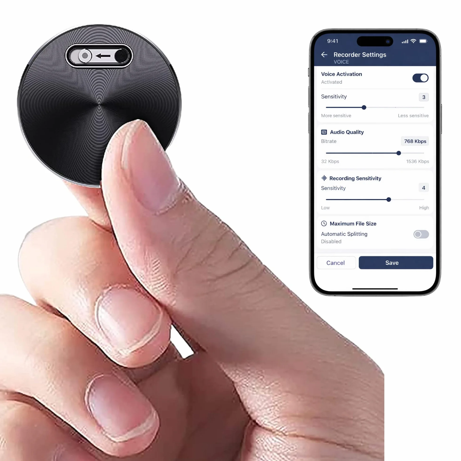 CleverTalk Q37 64GB Mini Grabadora de Voz con IA, Transcripción Automática y Traducción 100+ Idiomas, Activación por Voz, Reducción de Ruido HD, Configuración por App