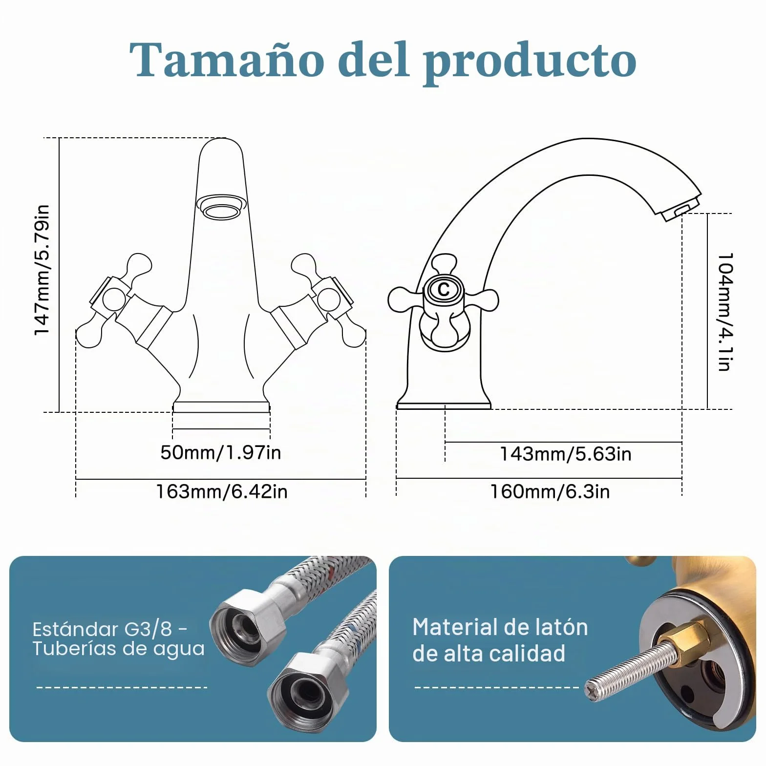 Grifo Mezclador de Lavabo Grifos de Lavabo de Baño Grifos de Lavabo con Cabeza Cruzada de Latón