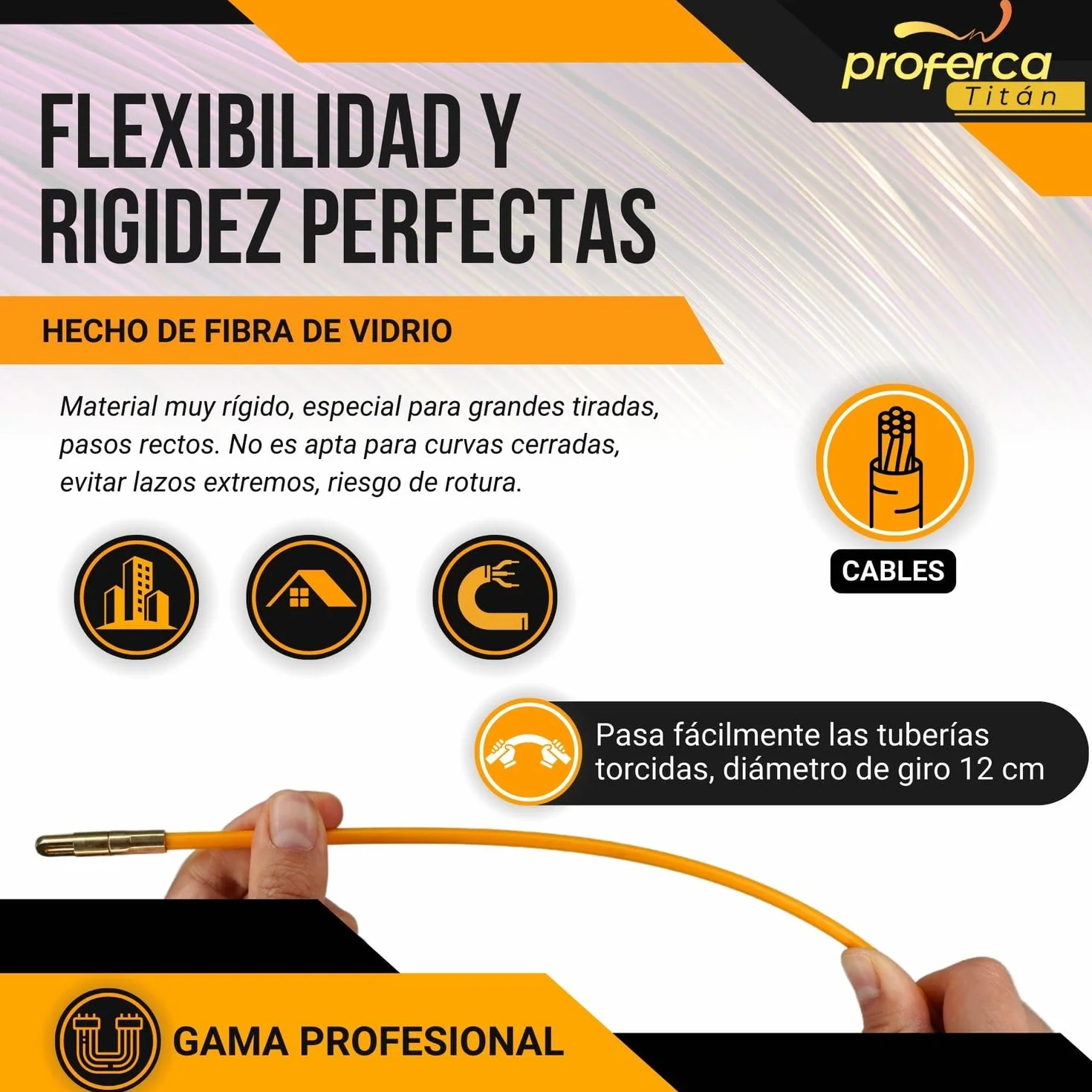 Guia Pasacables Profesional 6mm y 50 metros de Fibra de Vidrio Reforzada | Guia con Contenedor y Accesorios intercambiables| Especial Jardines | Malla Tiracables