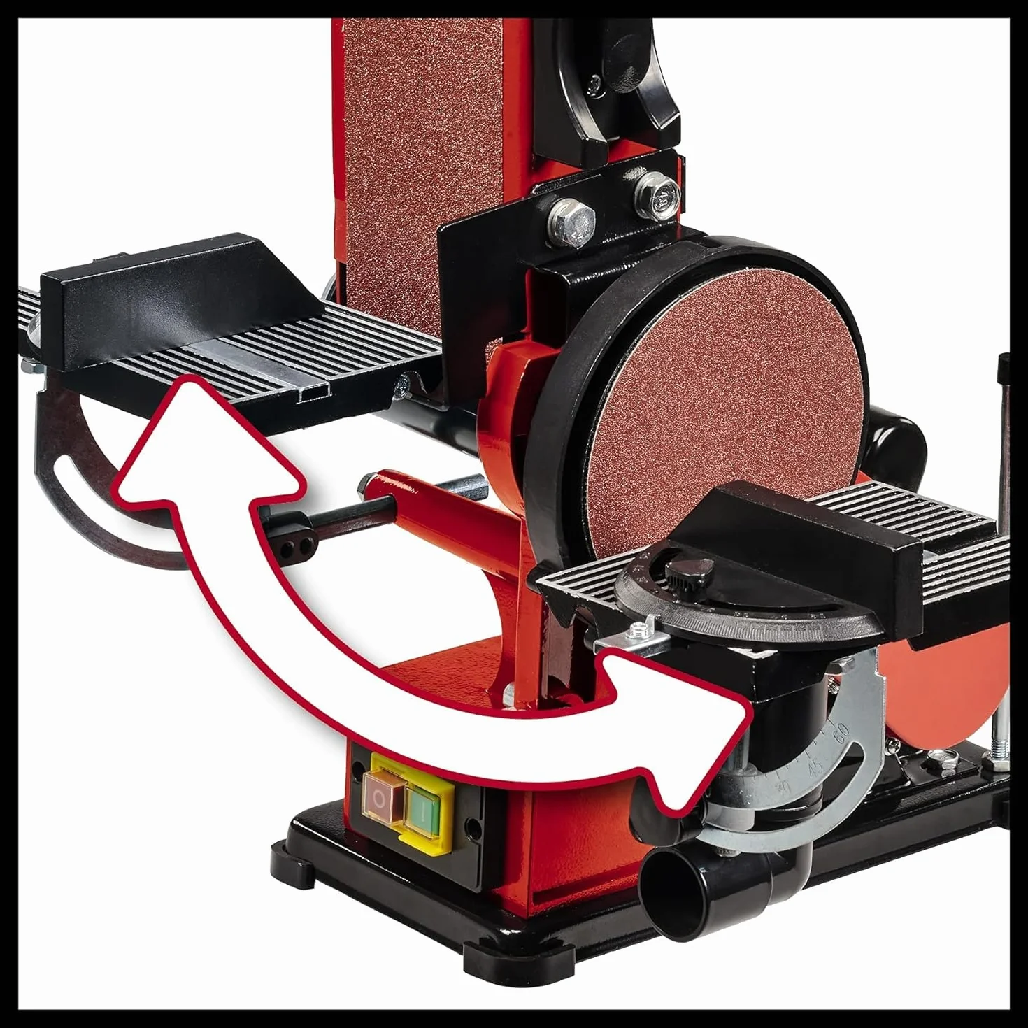 Einhell Esmeriladora de disco y banda vertical TC-US 380 (380 W, vel. de banda de lijado 292 m/min, disco de lijado vel. 1450 min-1, incl. 1 banda de lijado K80 y 1 papel de lija de disco K 80)