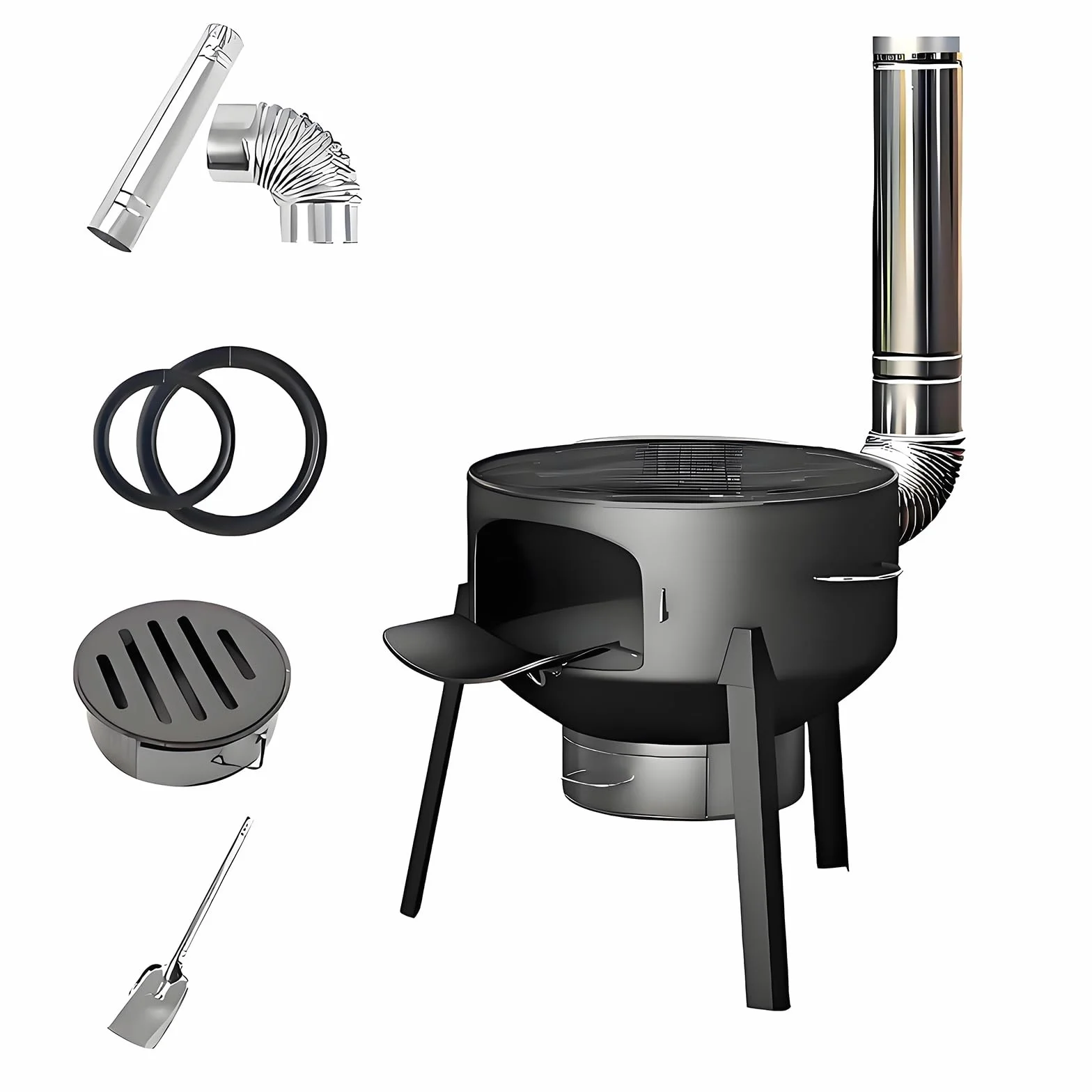 Estufa de Leña de Hierro Fundido Interior y Exterior Estufas de Camping Portátil de Acero Grueso con Patas de 70cm, Estufa Calefactora Multifunción(35cm)