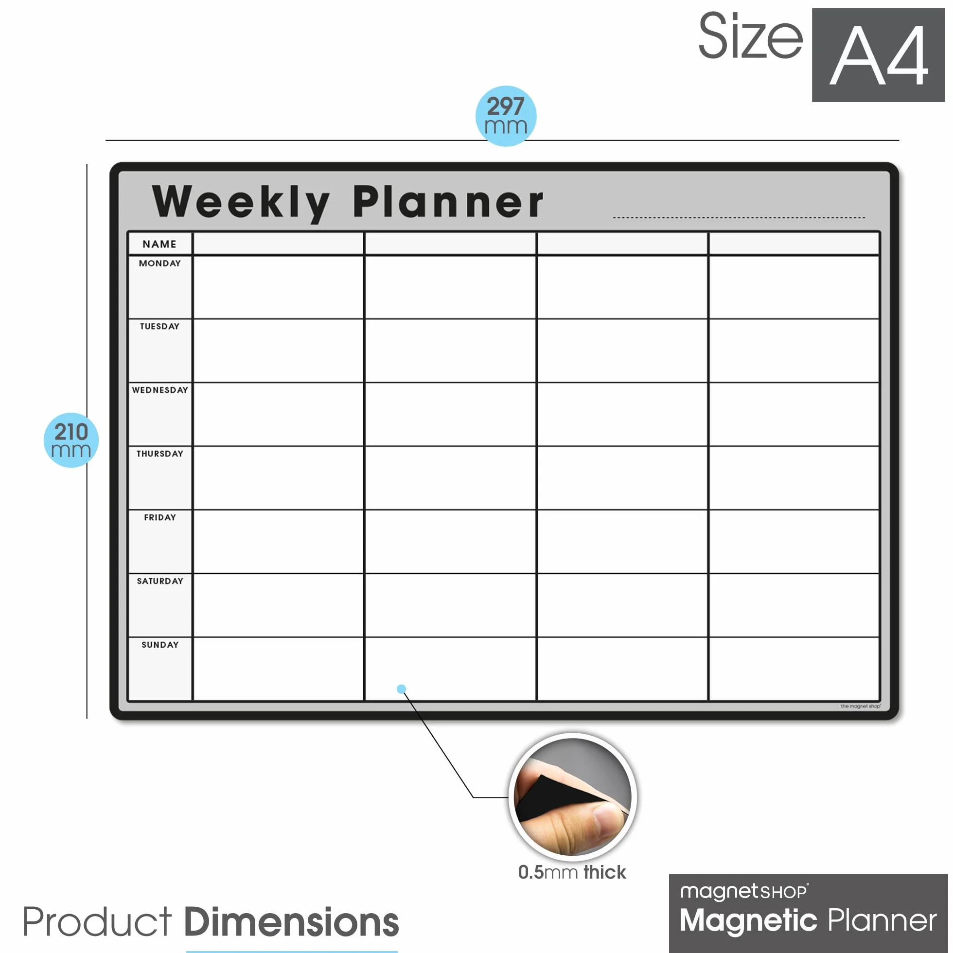 TMS Planificador semanal nevera 297 x 210 mm calendario magnética borrado seco