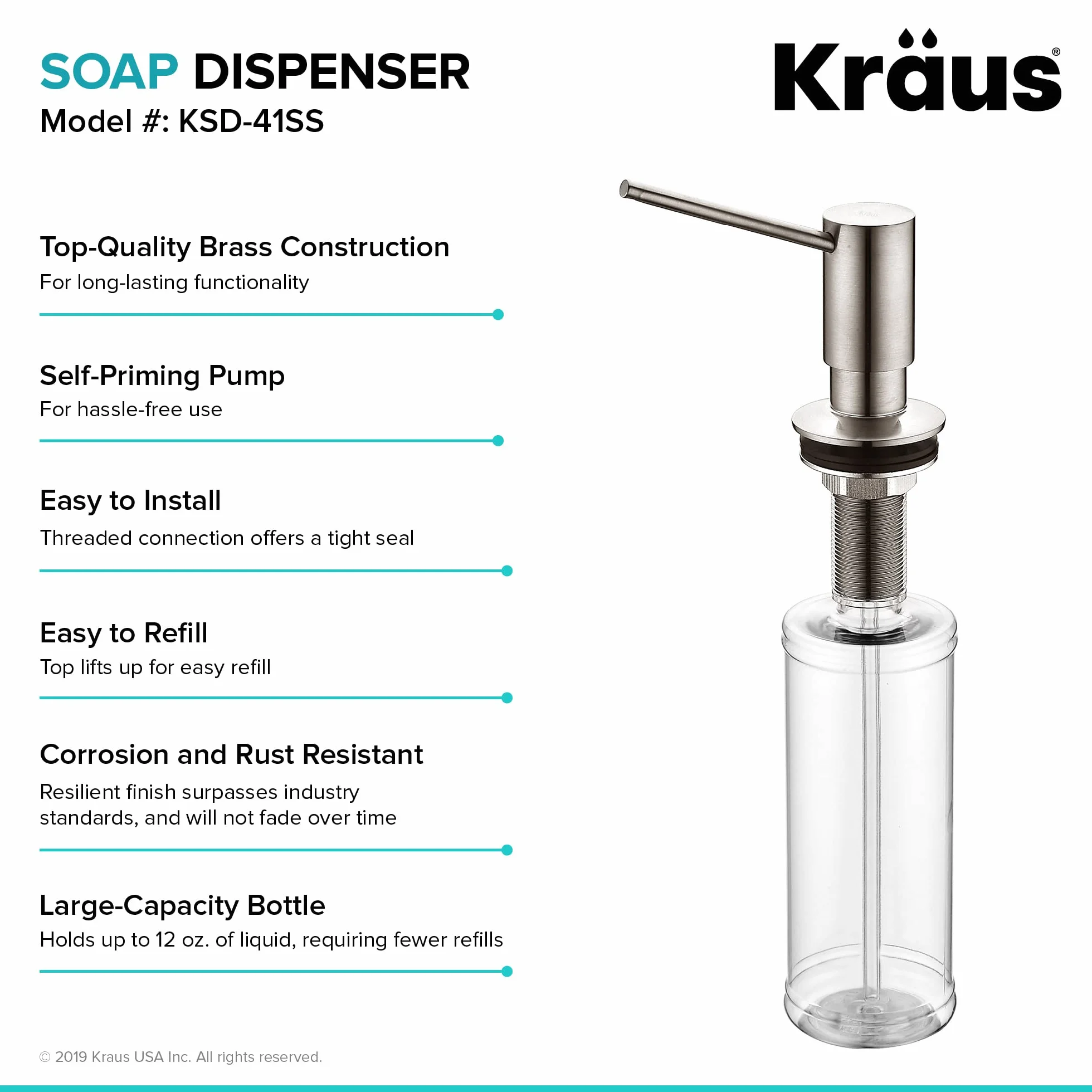 Kraus KSD-41SS Modern Soap Dispenser, Stainless Steel