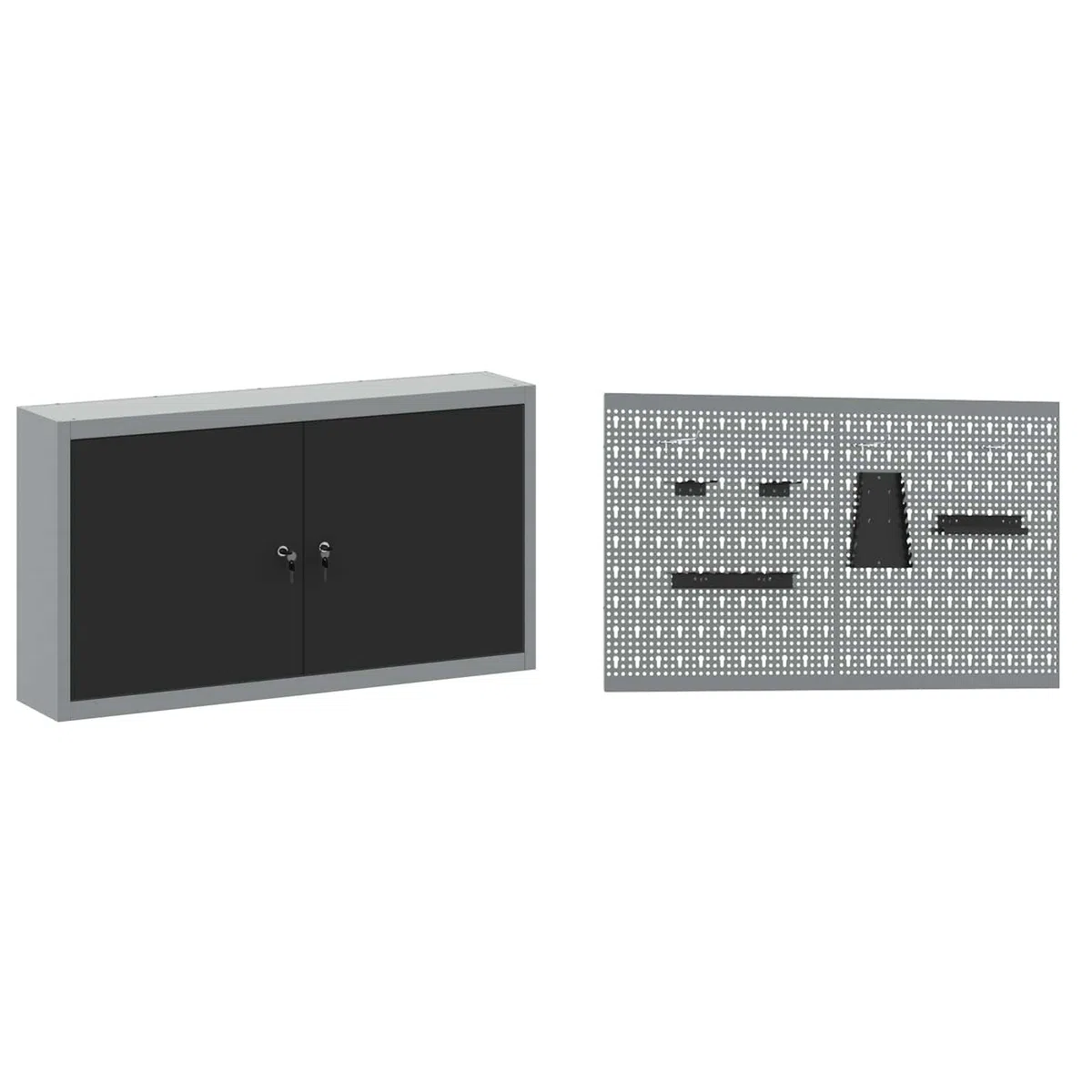 Banco de trabajo con cajones, 5 unidades, color negro, madera y acero, resistente, almacenamiento para garaje, sótano, construcción con pared perforada y organizador
