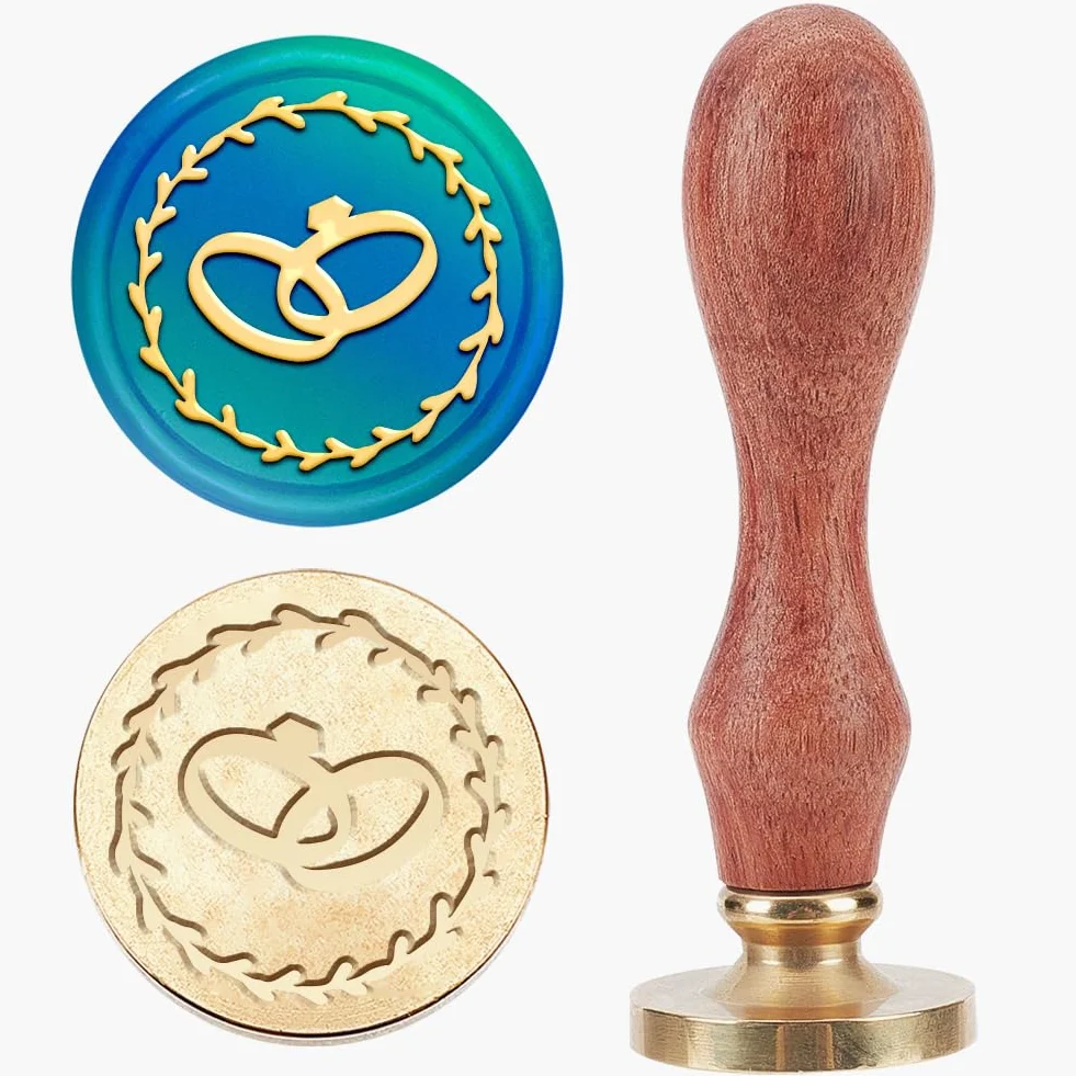Sello de cera para anillo de corona, sello de cera vintage de 25 mm, cabeza de latón extraíble con mango de madera