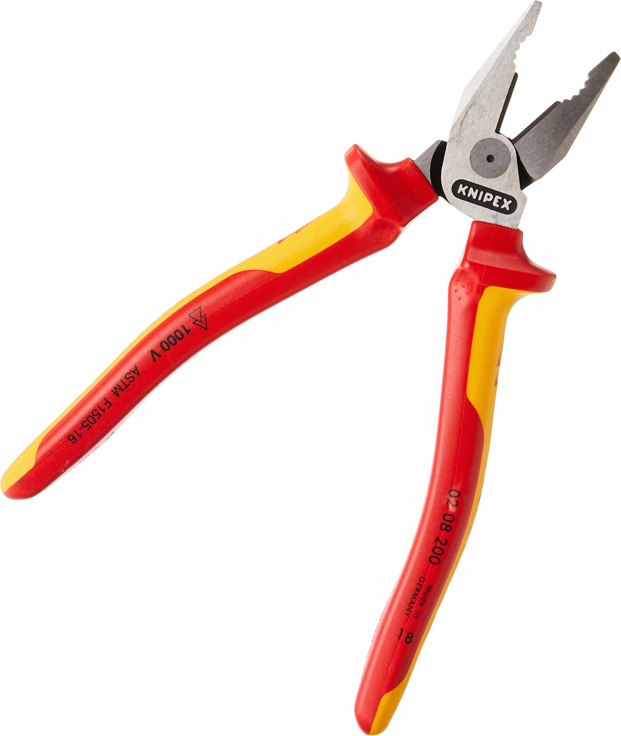 KNIPEX Tools - Alicates combinados de alto apalancamiento, 1000V aislados (0208200US), 8"