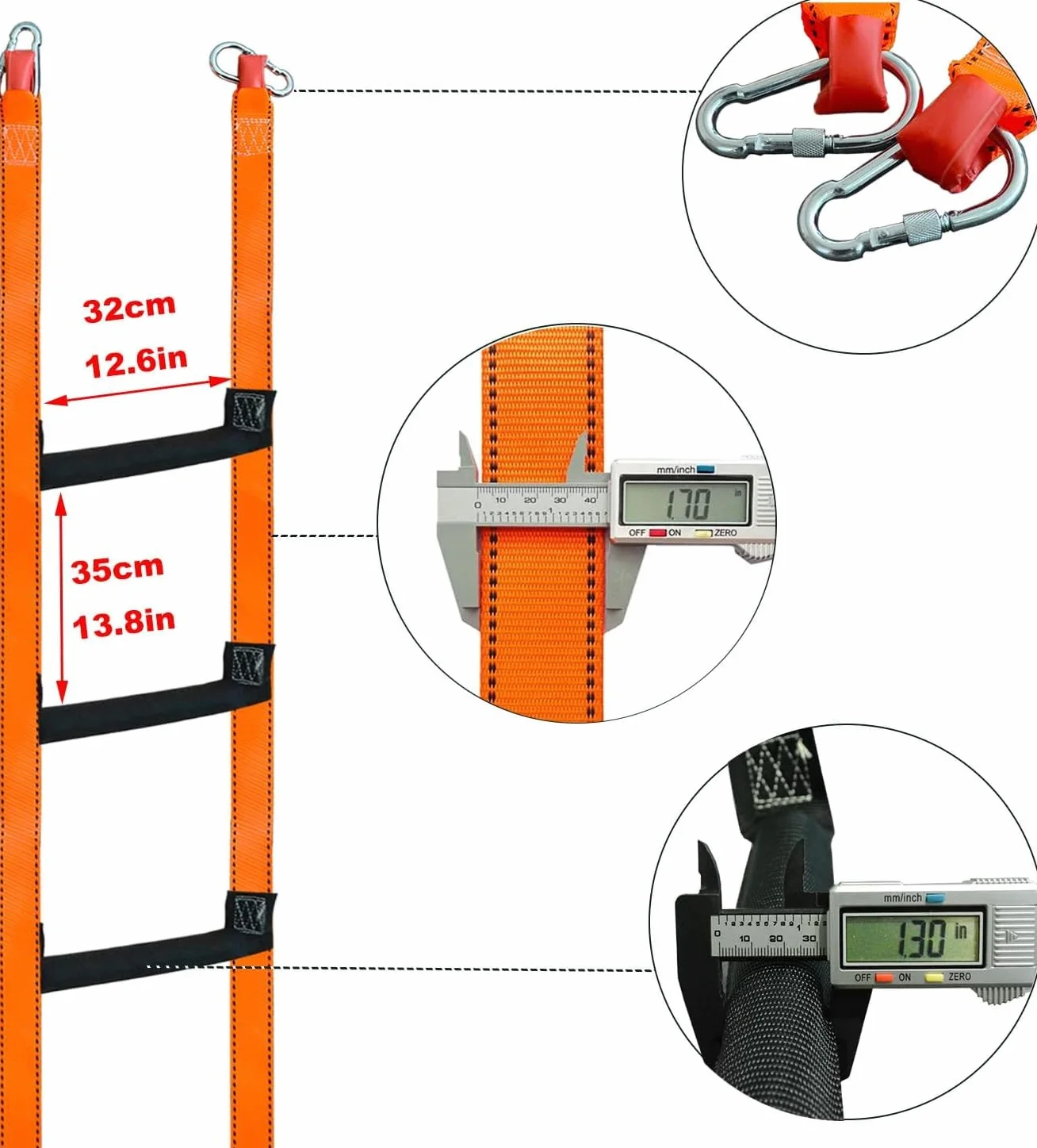Escalera de Emergencia Resistente al Fuego con 2 Mosquetones - Escapada Portátil, Soporte Máximo 600kg para Hogar y Edificio (15M)