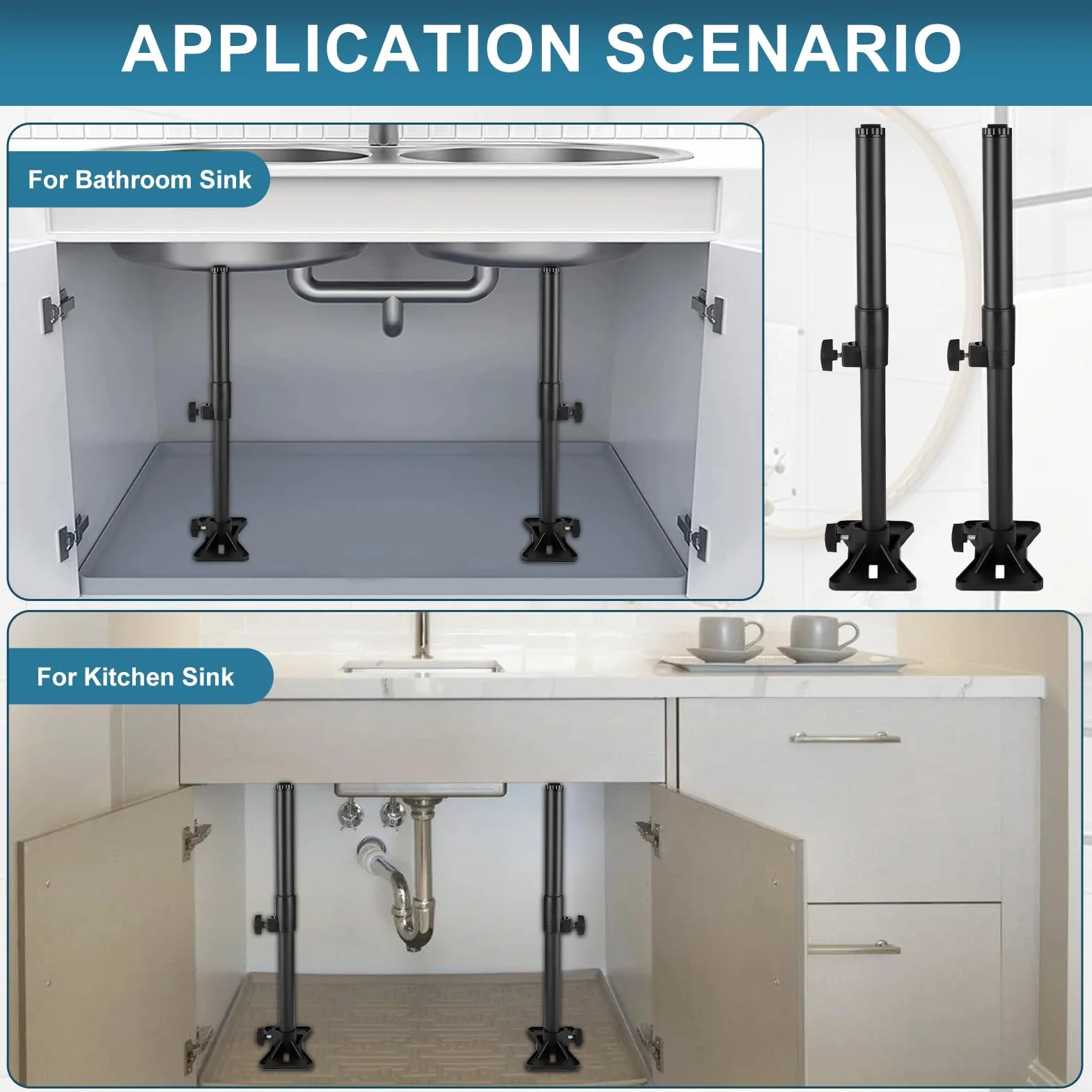 2 soportes para fregadero de montaje inferior, patas de soporte de fregadero ajustables de acero inoxidable de 35 a 60 cm, para cocinas y baños