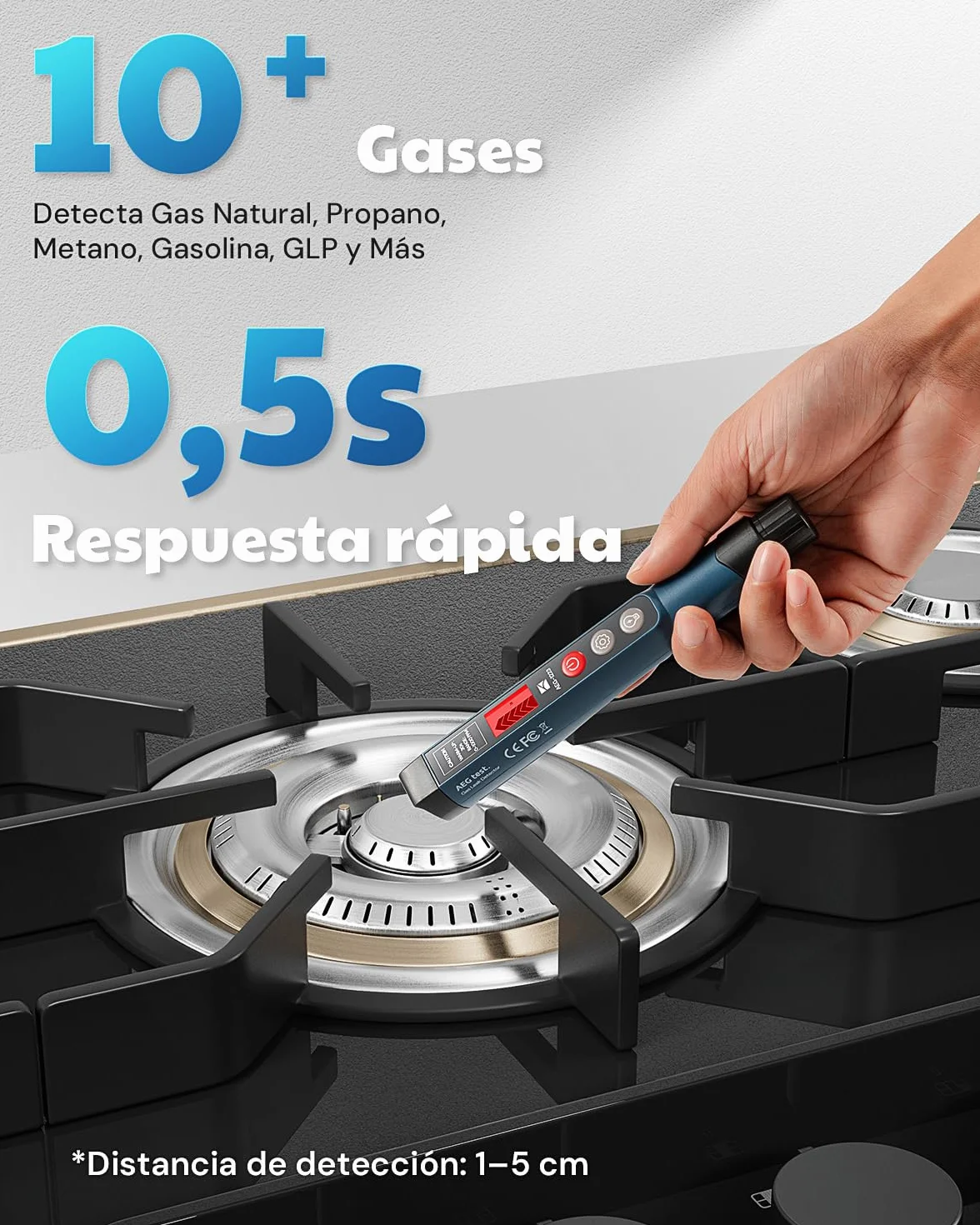 1223 Detector de Fugas de Gas con Alarma Visual y Sonora, Luz Incorporada, Detector de Gas Natural para Localizar Fugas de Gases Combustibles como Metano, Propano para el Hogar