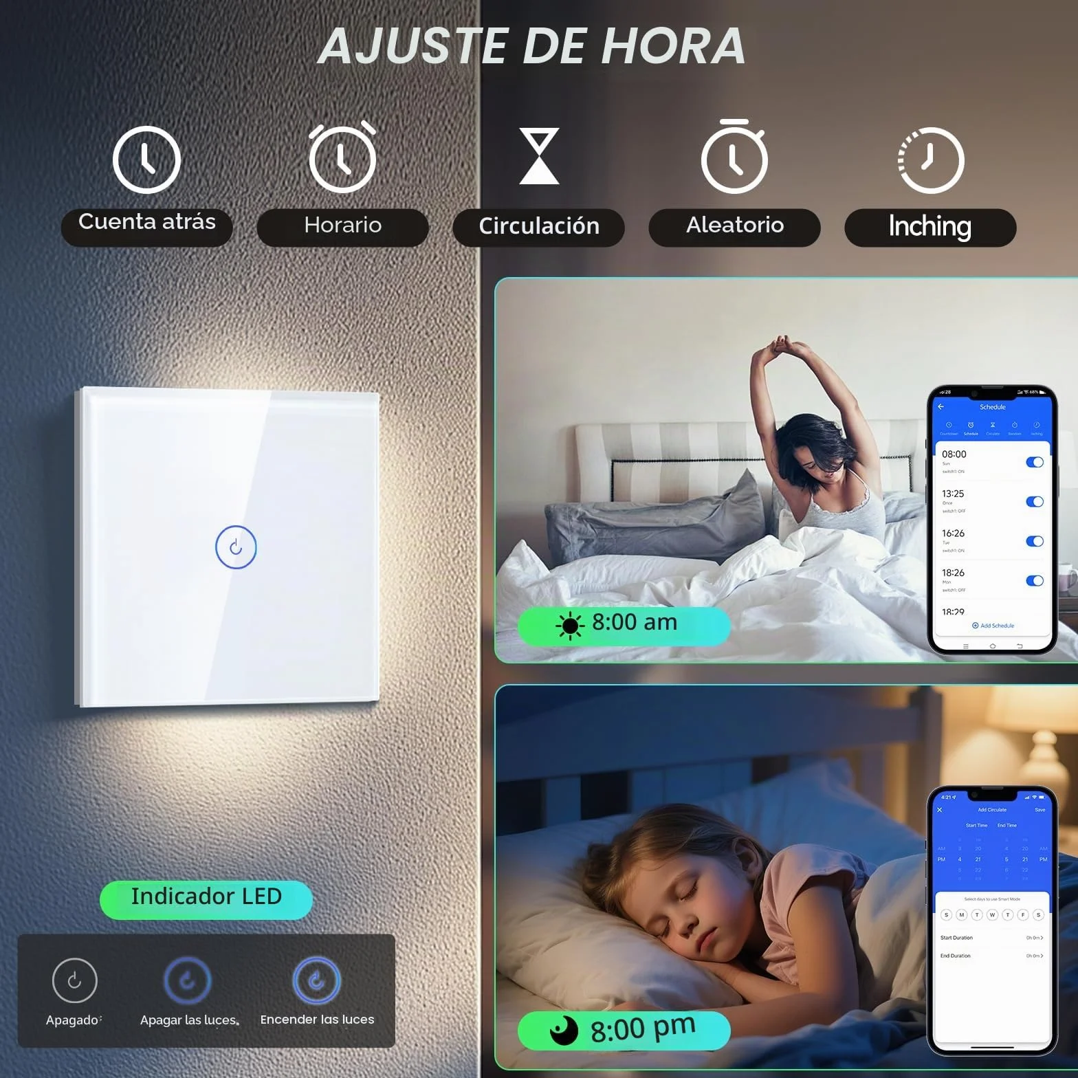 BSEED Interruptor de Pared WiFi,Interruptor Inteligente 1 Gang 1 Vía con Pantalla Táctil Blanco,Compatible con Alexa, Google Home, Control de APP y Función de Temporizador【Se necesita Neutro】