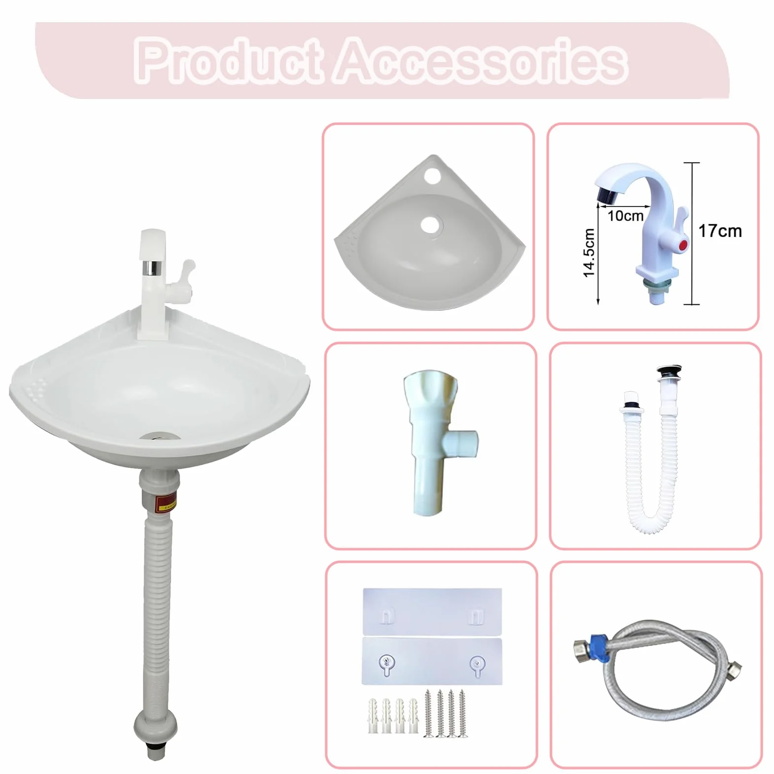 Lavabo Esquinero de Pared Triangular con Grifo, Plástico para Baño Pequeño, Monocubeta de Cocina y Balcón