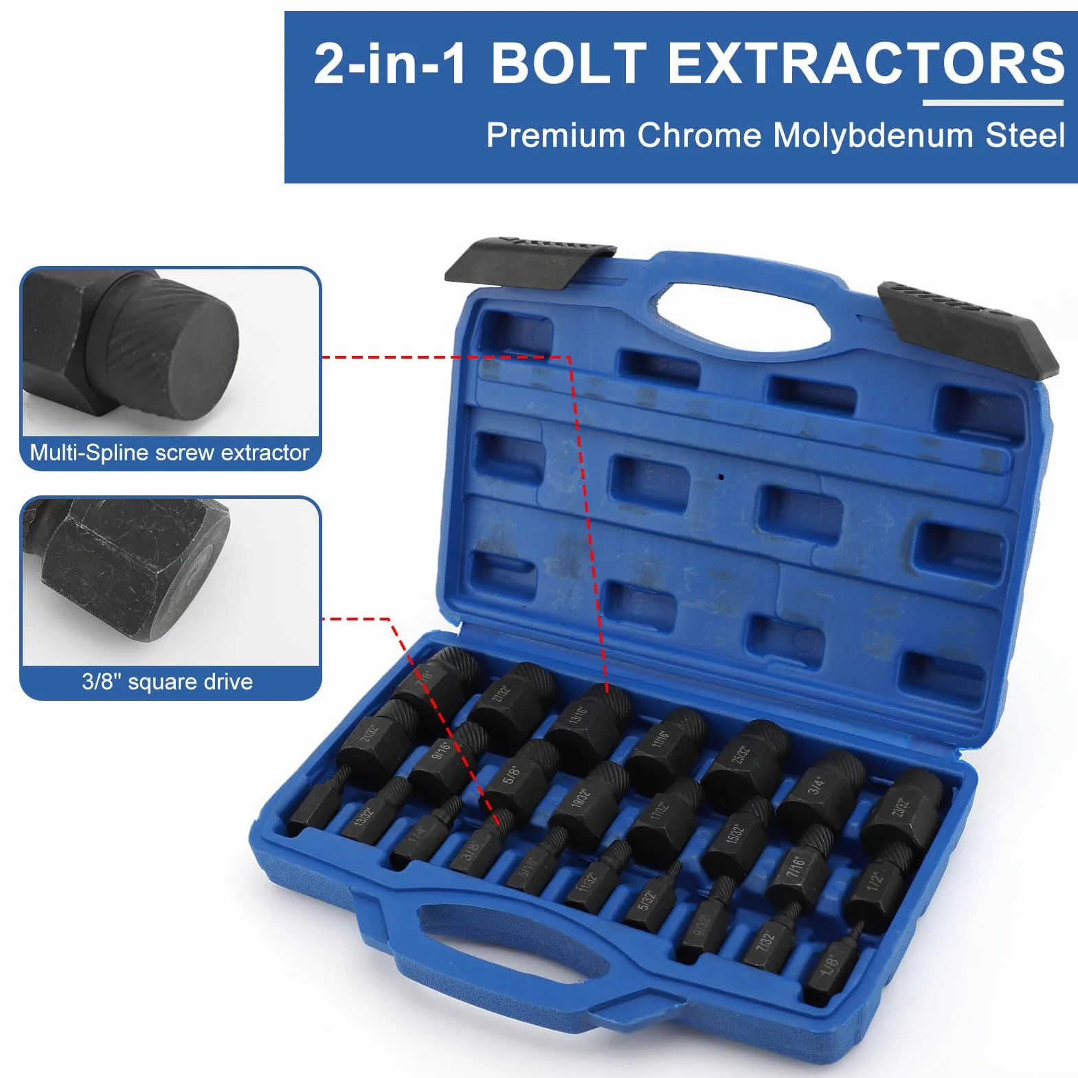 Juego de Extractores de Tornillos Rotos de 25 Piezas, Removedor de Tornillos Roscados de Alta Dureza, Extractor de Pernos Rotos Multifuncional para Eliminar Pernos, Oxidados y