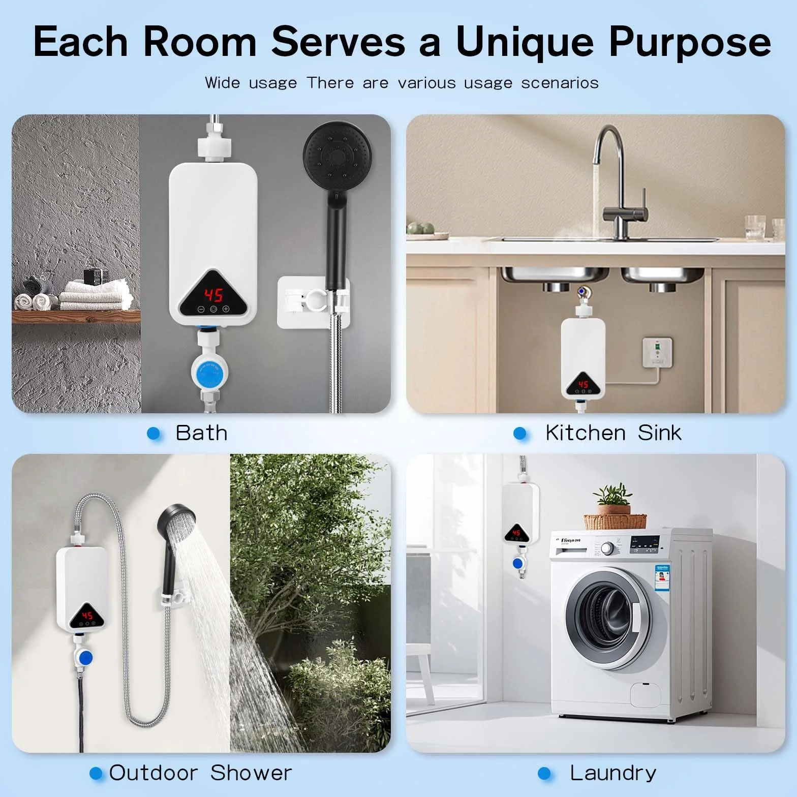 Calentador De Agua Eléctrico, Mini Calentador de Agua 220 V 5500 W, 30-55 °C, Temperatura Ajustable, Ducha de Calentador Instantáneo sin Tanque con Pantalla LED para Cocina y Baño (RYK-009)