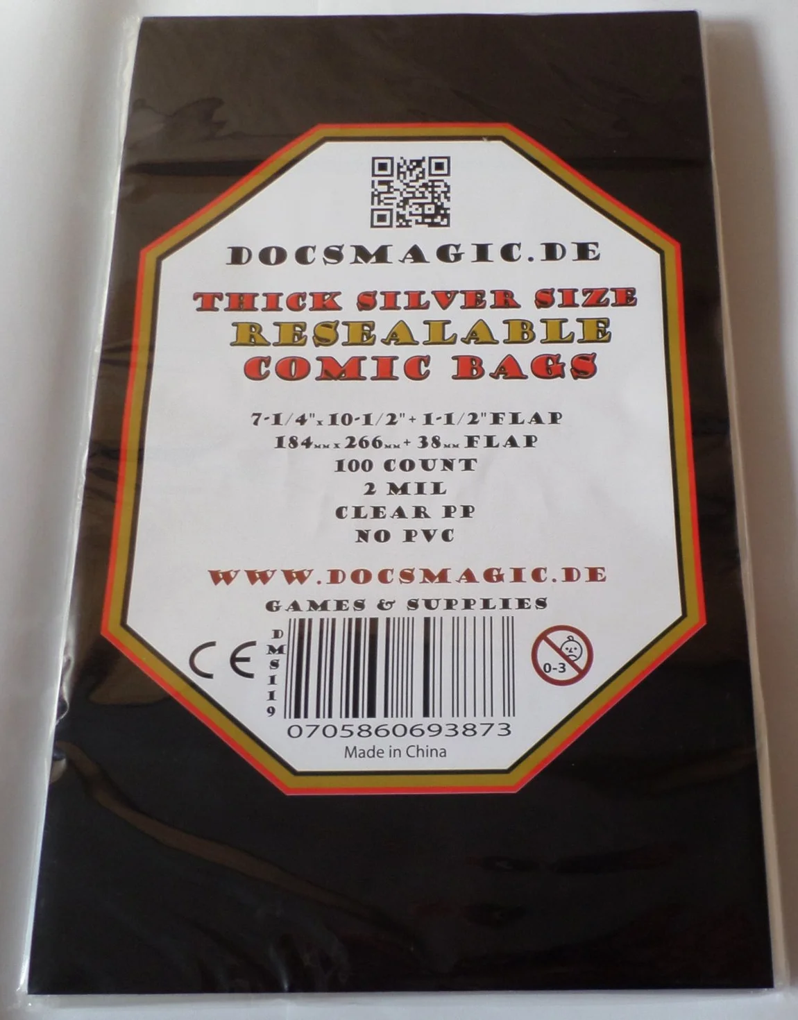 docsmagic.de 100 Resealable Thick Silver Size Comic Book Bags 7-1/4"+10-1/2"+1-1/2"Flap- 2 Mil - Auto-Adhesivas Bolsas Protectoras