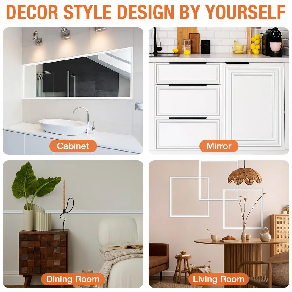 Listones Autoadhesivos para Pared 2.2cm x 3m Molduras Decorativas Flexibles Blanco