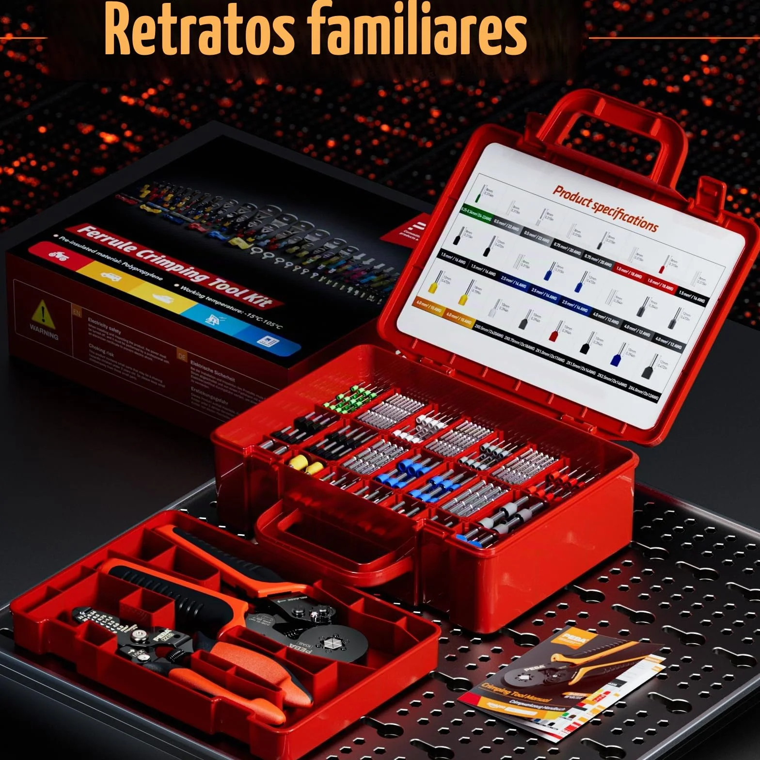 PEBA Kit de Crimpadora Terminales Electricos, Terminales Alicates 0.08-10.00 mm² con 24 clases de Punteras Electricas y Pelacables, Engarzadora de Crimpado Alicates - Hexagonal Crimpadora Terminales