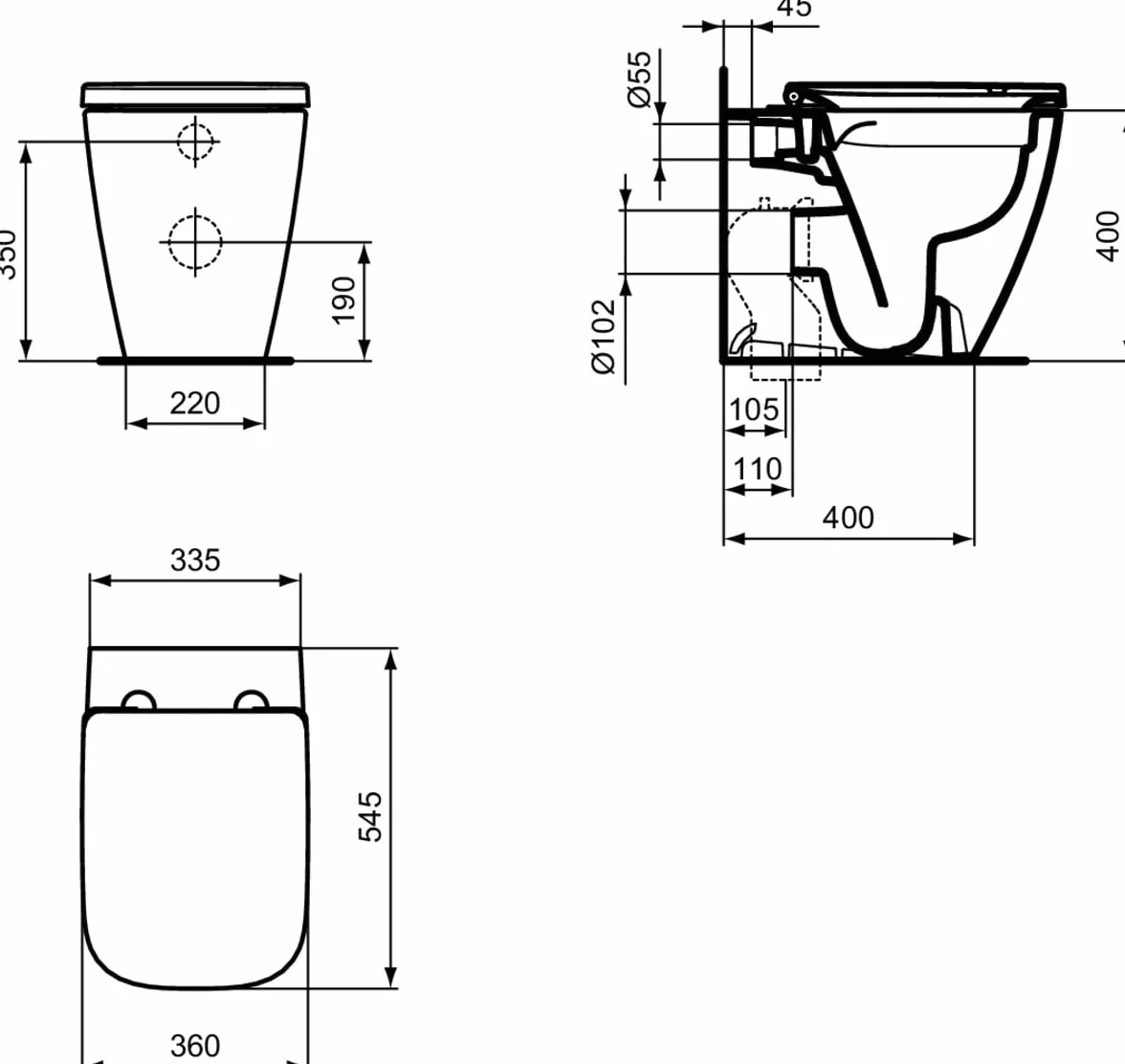 Ideal Standard - i.life B - Inodoro de suelo a pared con tecnología RimLS+, blanco
