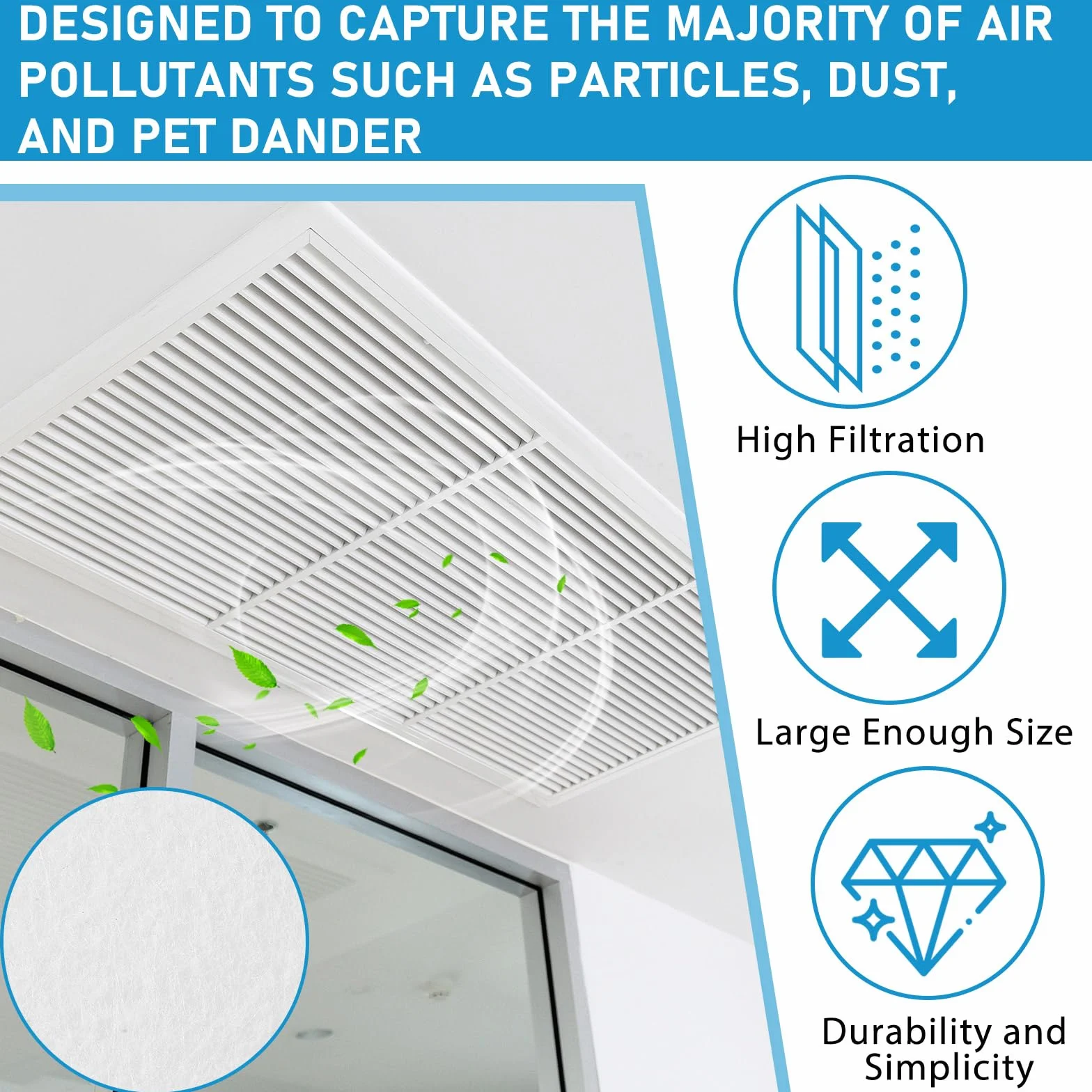 Pangda Merv 13 - Material del filtro de aire de 30 pies cuadrados, 2 x 15 pies, corte para adaptarse a medios de filtro transpirables para rejillas de ventilación de registro de verano, ventilador de