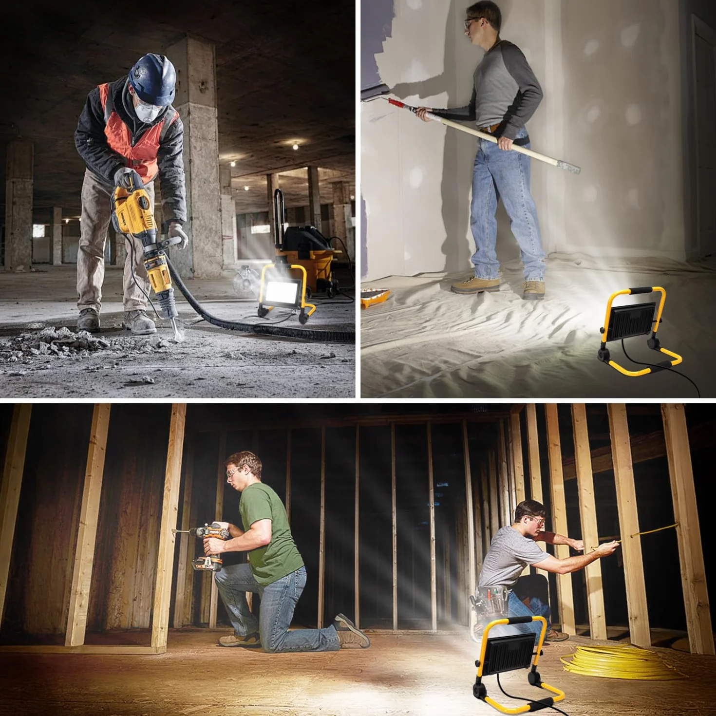 Aigostar Foco de Trabajo LED 100W,9000LM,Foco LED Portátil con Cable de 4M,Enchufes Con Interruptor Estanco,IP65 Impermeable,Soporte plegable,Uso en Interior y Exterior,para Obra, Taller,6500K