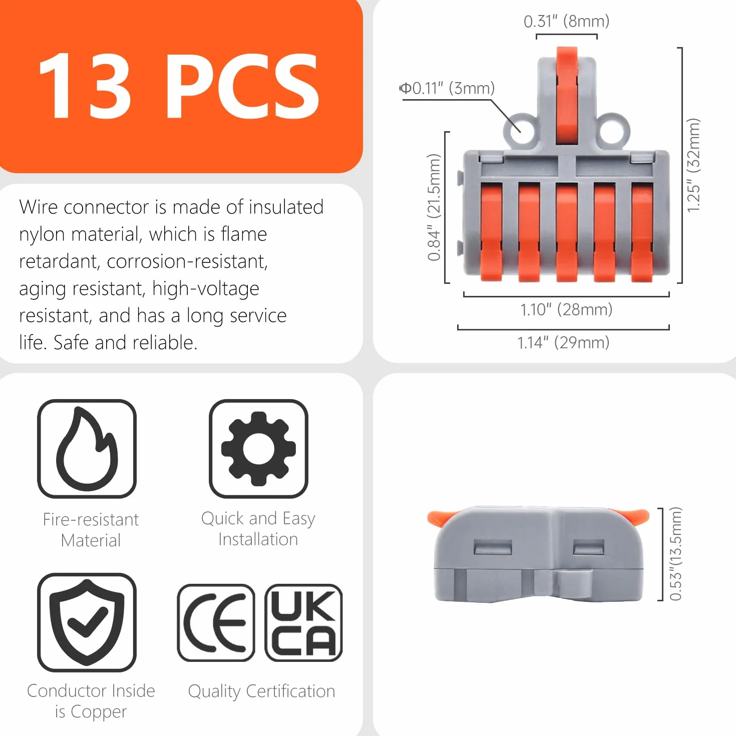 Conectores Eléctricos Compactos con Palanca, 13 Piezas, 0,2-4mm² Cables