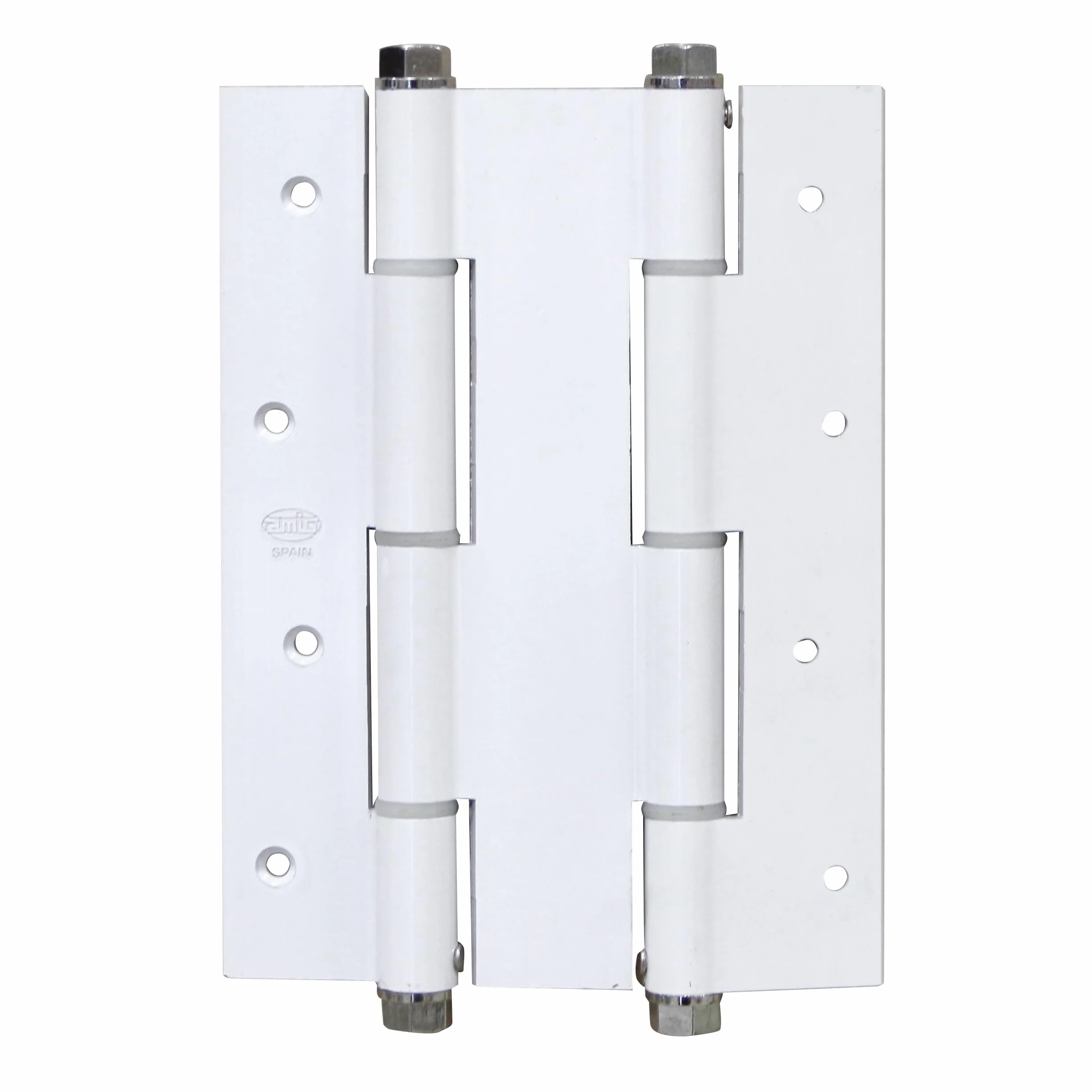 Amig - Bisagra de Acción Doble - 180 x 133 x 4 mm - Cantos Cuadrados - Cierre Automático y Regulación de la Potencia - Incluye Llave Allen - Puertas con 35 mm Espesor Máximo - Aluminio Blanco
