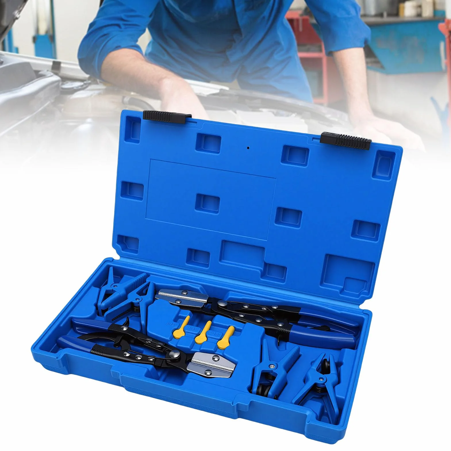 Master Line Stopper Set Versátil 9 Piezas Alicates para Abrazaderas de Línea de y Caja Herramientas Sellado para Mantenimiento Automotriz Caucho Negro Metal