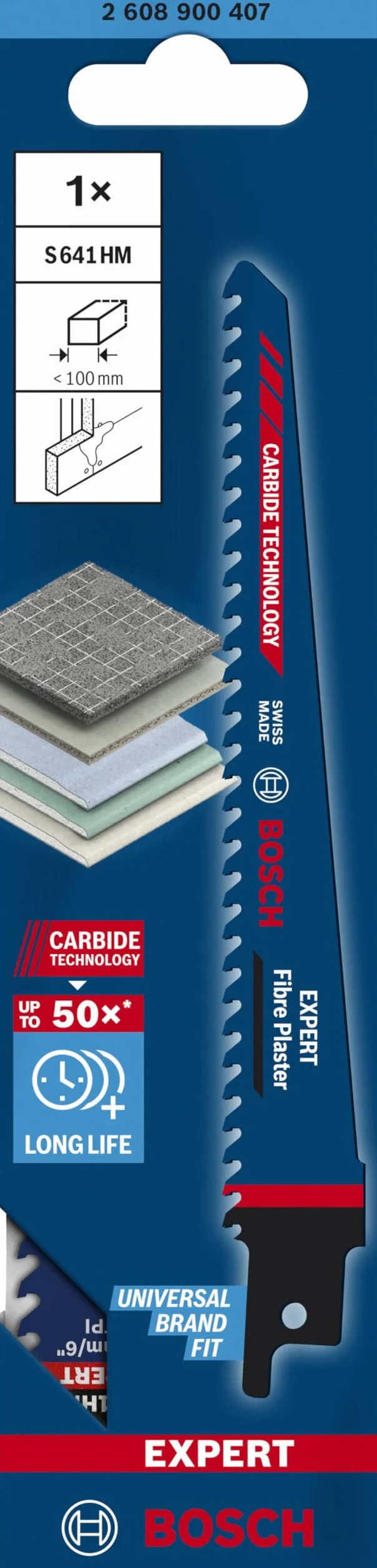 Bosch Professional 1x Hoja de sierra sable Expert ‘Fiber Plaster’ S 641 HM (para Tableros de fibrocemento, Longitud 150 mm, accesorios Sierra sable)