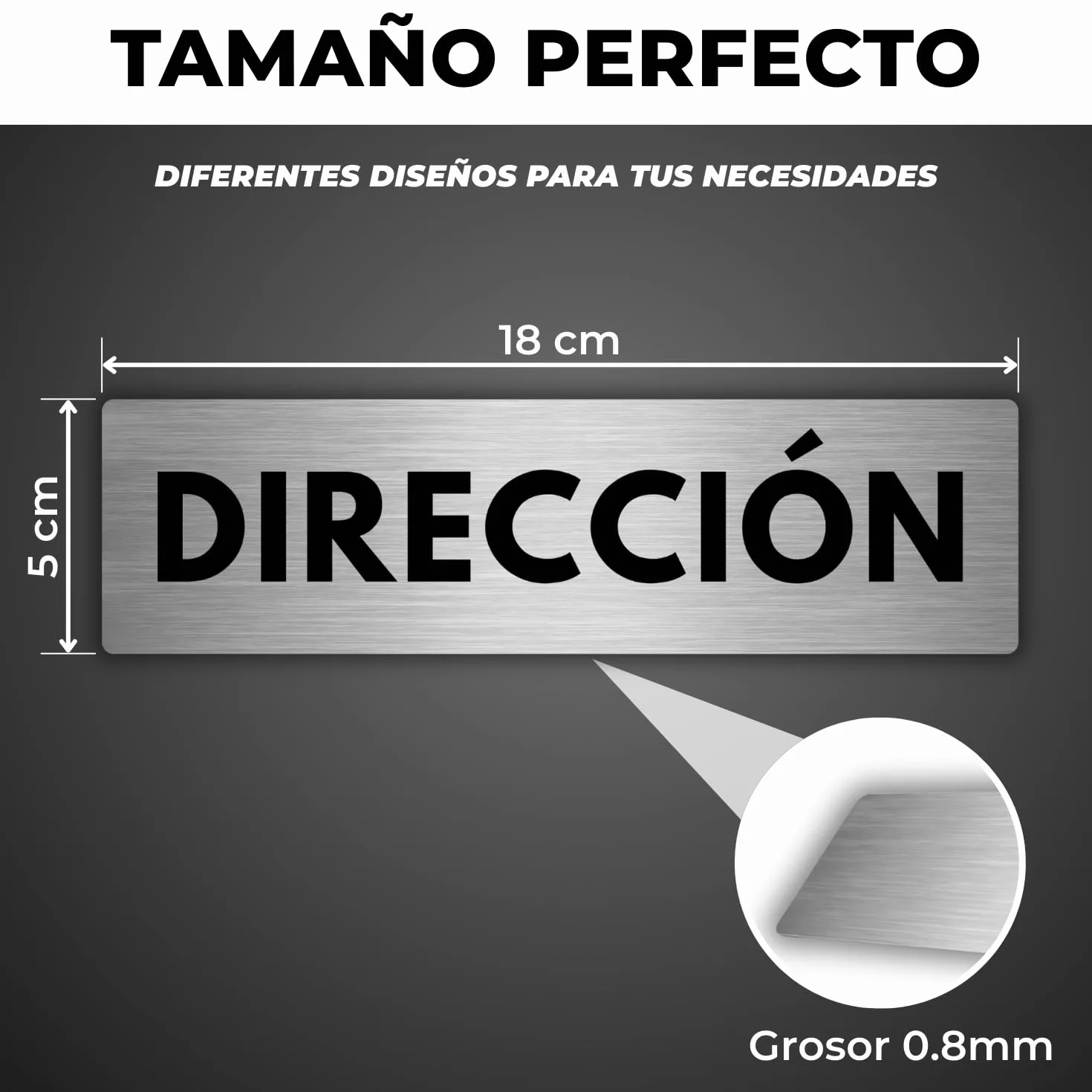 Señal Dirección - 5x18 cm - Grosor 0.8 mm - Aluminio - Cartel Despacho Dirección - Rótulo Oficina Dirección - Placa Puerta Despacho - (Direccion)