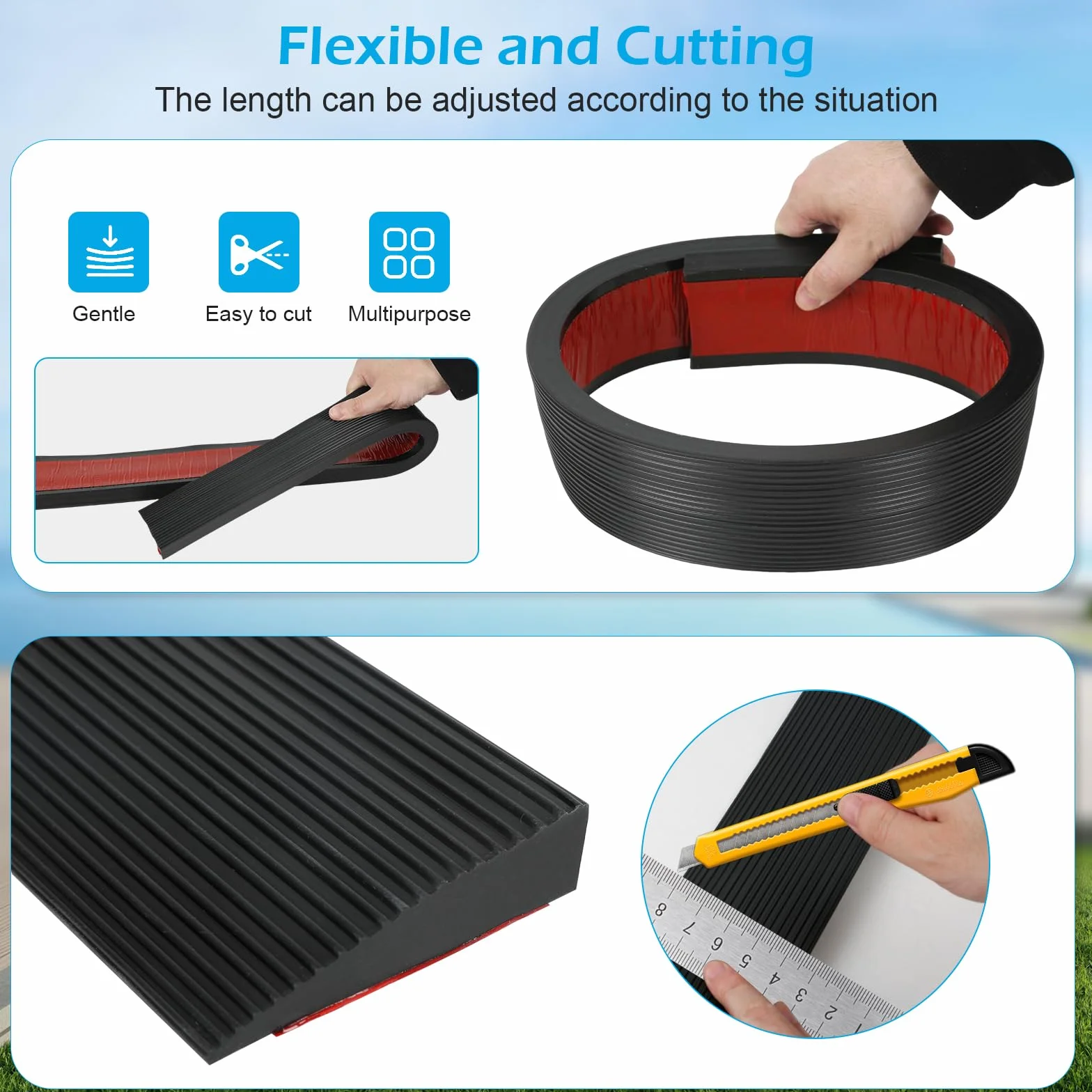 Rampa de umbral de puerta autoadhesiva, 90 x 8 x 3 cm, flexible para silla de ruedas, rampa de goma, rampa de umbral, rampa para bordillos para silla de ruedas, robot barredor, scooter