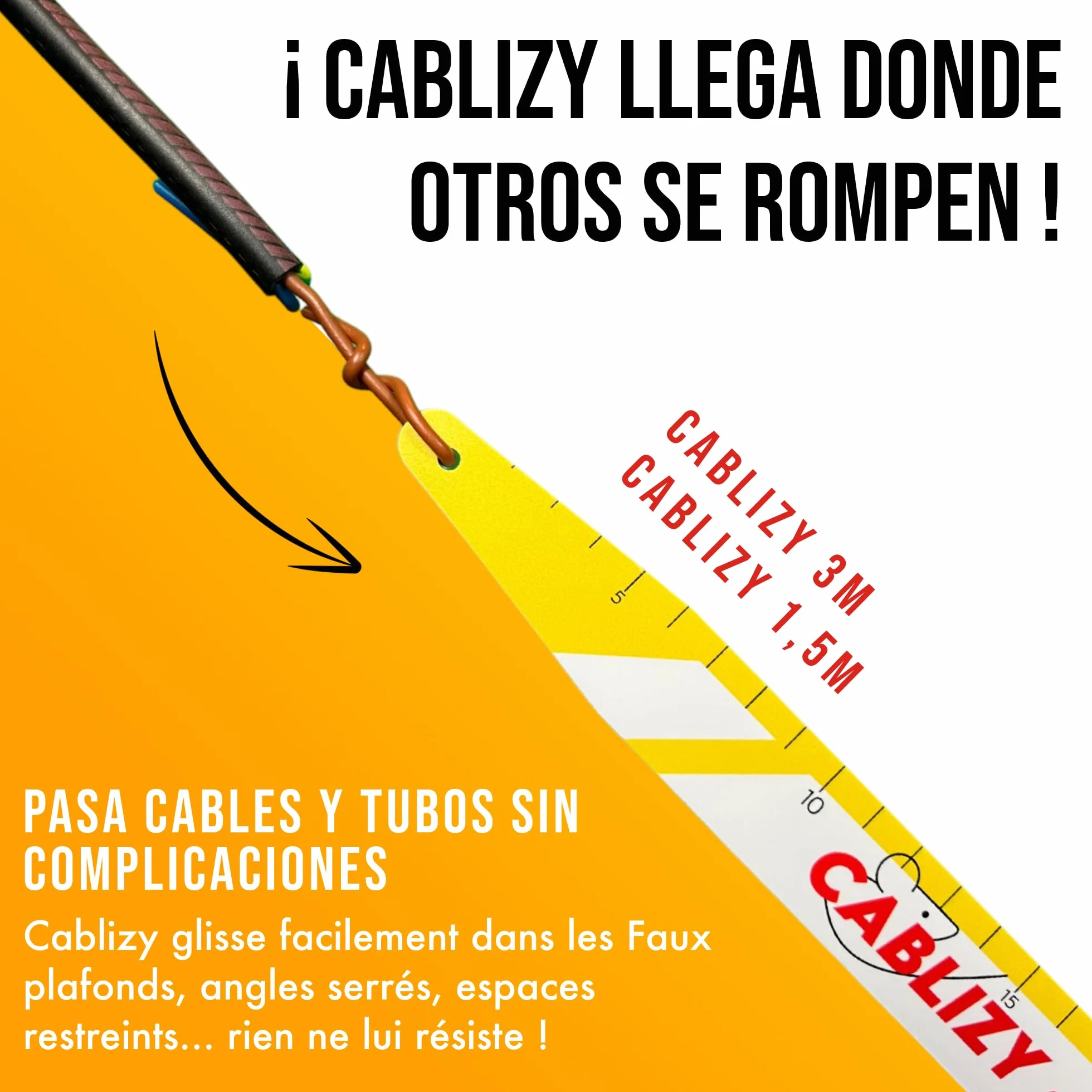 DUO – Guía Pasacables Profesional 3m + 1,5m | Herramienta Flexible y Resistente para Electricistas | Ideal para Instalaciones en Conductos, Paredes y Techos Falsos