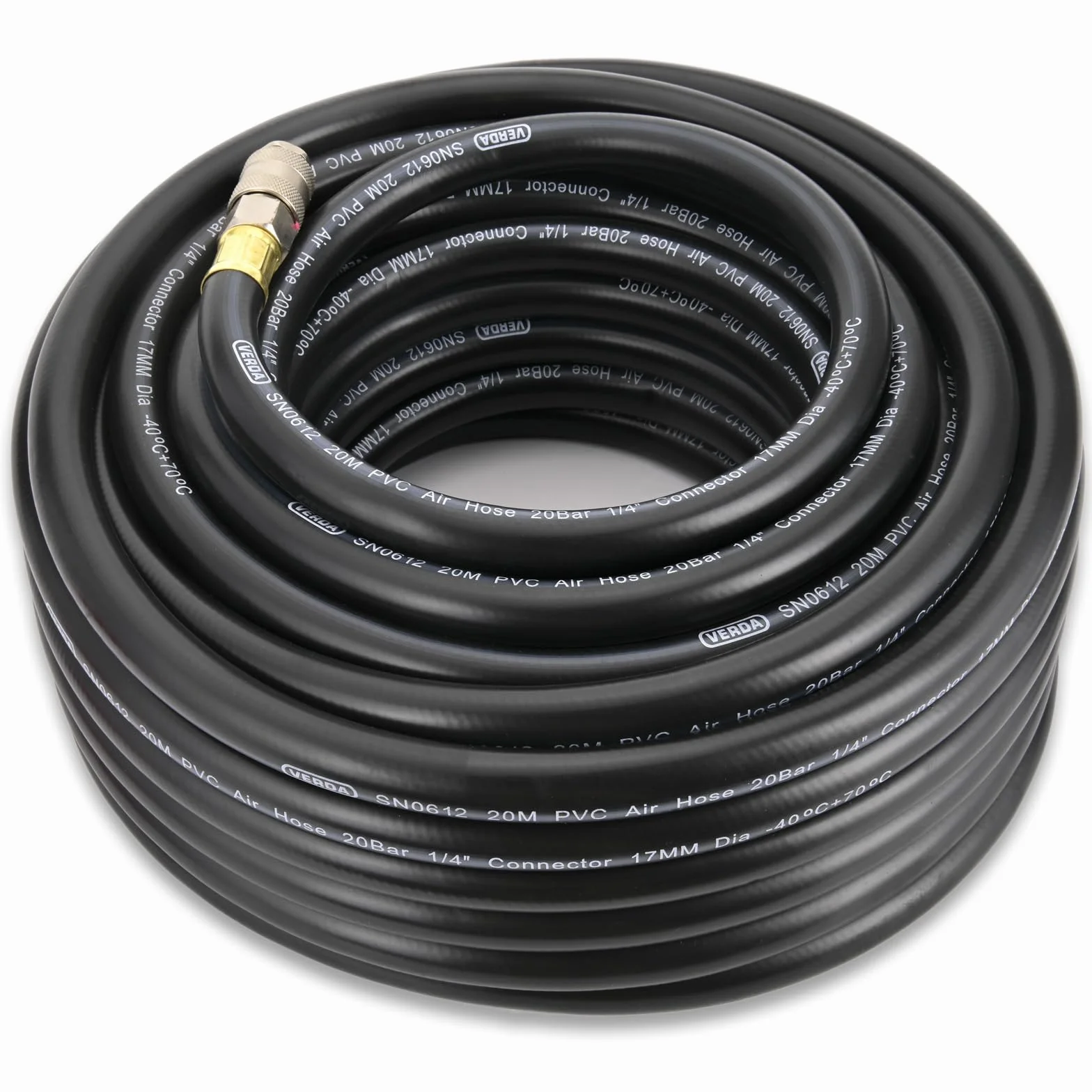 Manguera de aire comprimido, 20 m, 1/4 pulgadas, PVC, aire comprimido, 10 x 17 mm, manguera de 20 bares con acoplamiento rápido, manguera de aire para compresor, aire comprimido, resistente y flexible
