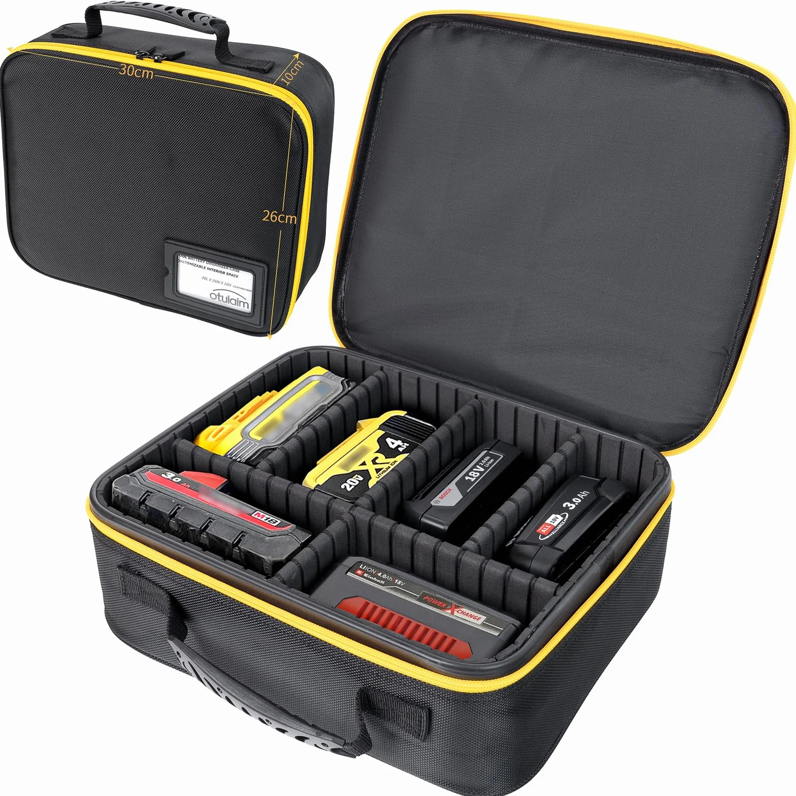 Maletín Herramientas Bolsa Portátil para Baterías y Cargadores | Porta Utensilios con Divisores Ajustables, Caja Electricista, Accesorios Eléctricos, Impermeable Antigolpes, 30 x 26 x 10cm