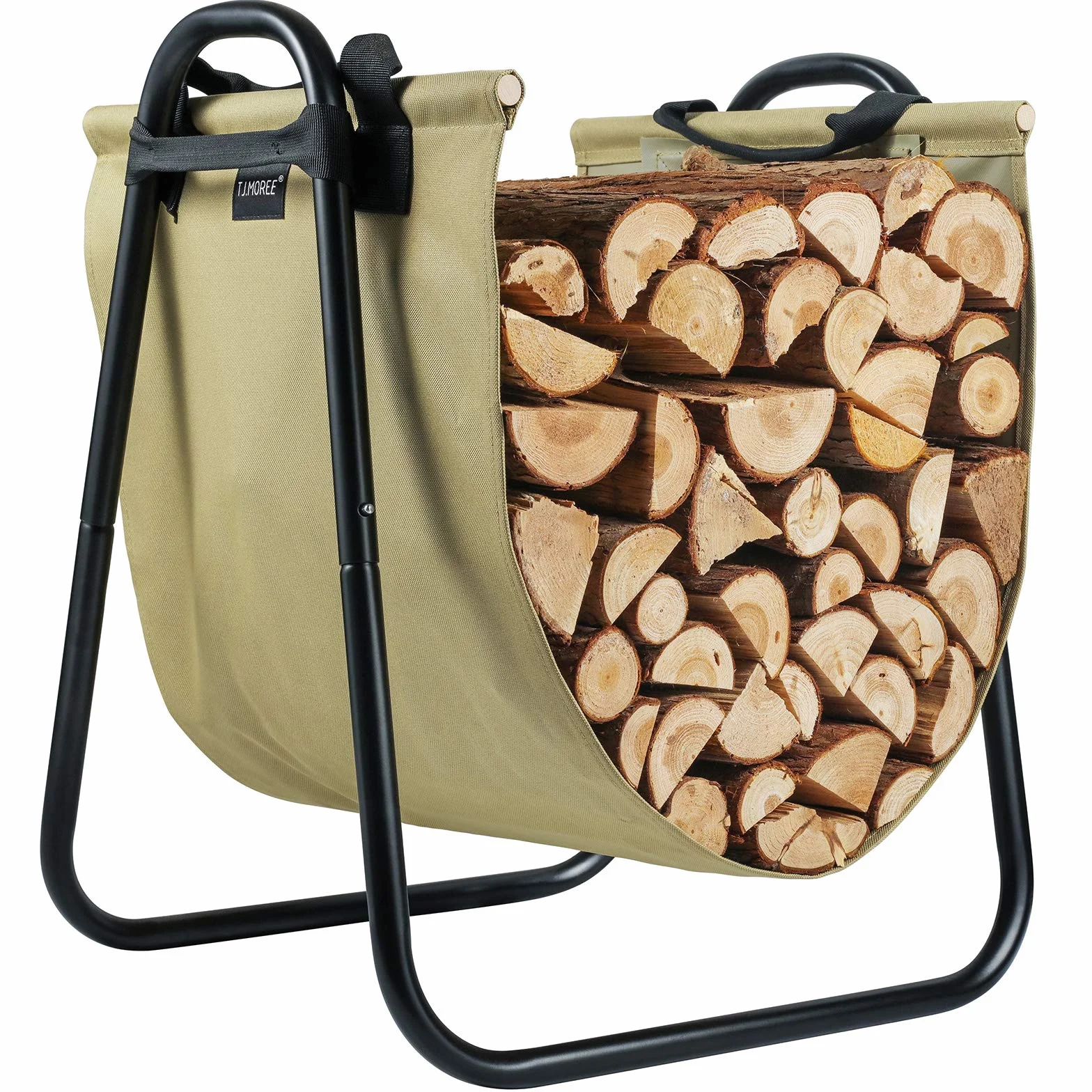 TJ.MOREE Soporte para leña de chimenea con soporte de lona para interiores y exteriores, contenedor de madera resistente (verde oliva desteñido)