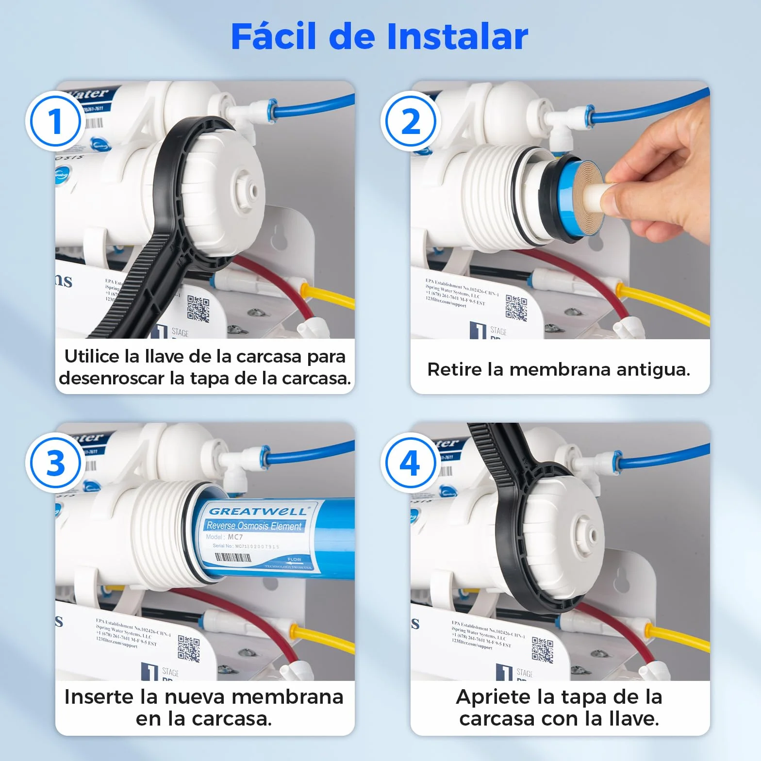 iSpring Greatwell MC7 Membrana de Ósmosis Inversa 75 GPD 11.75" x 1.75", Repuesto para Sistema de Filtración de Agua Potable RO Estándar debajo del Fregadero