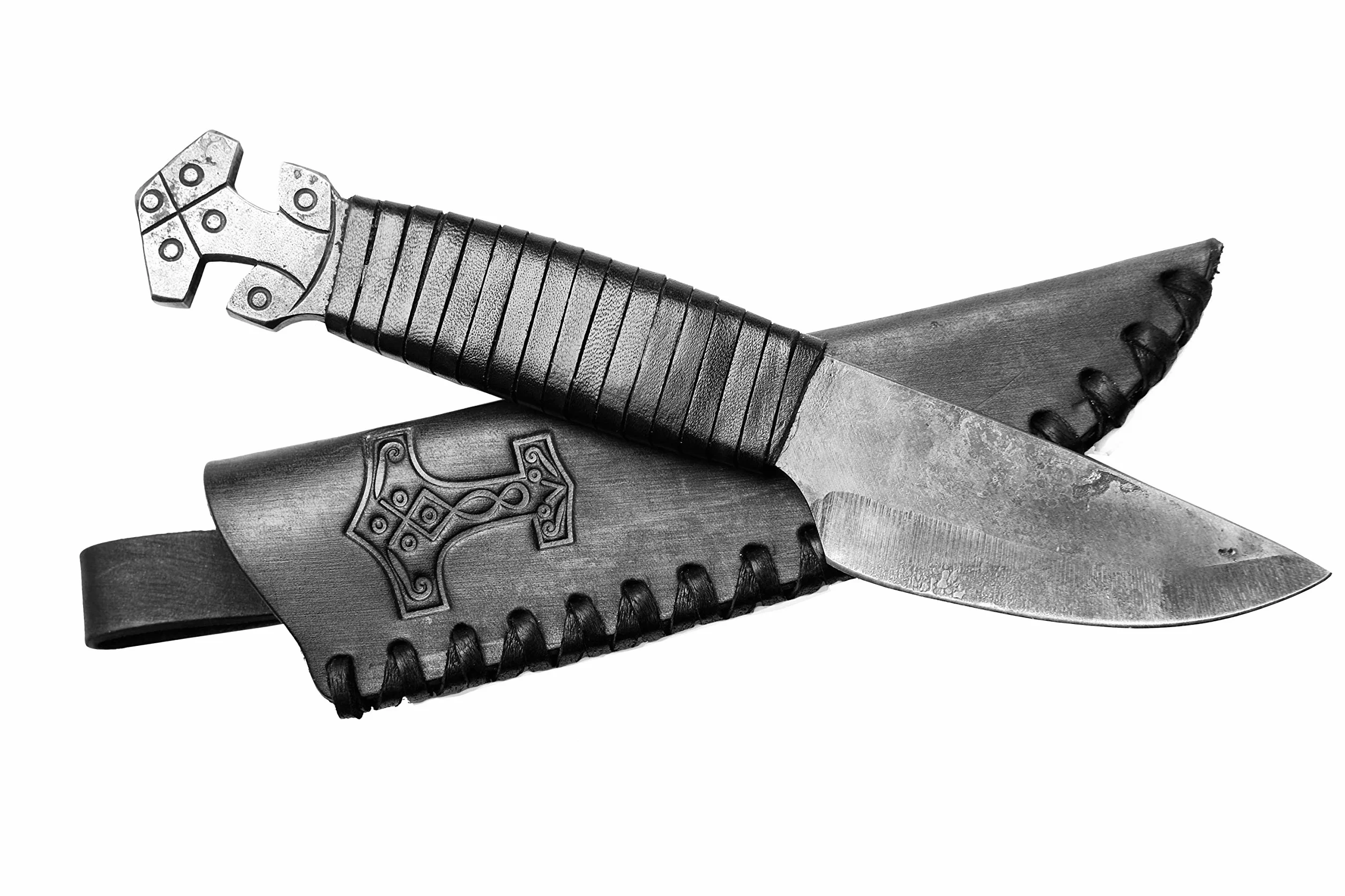 Toferner - Cuchillo de acero Thor - Forjado a mano y aspecto vintage - Elegante diseño antiguo - Incluye estuche de cuero auténtico