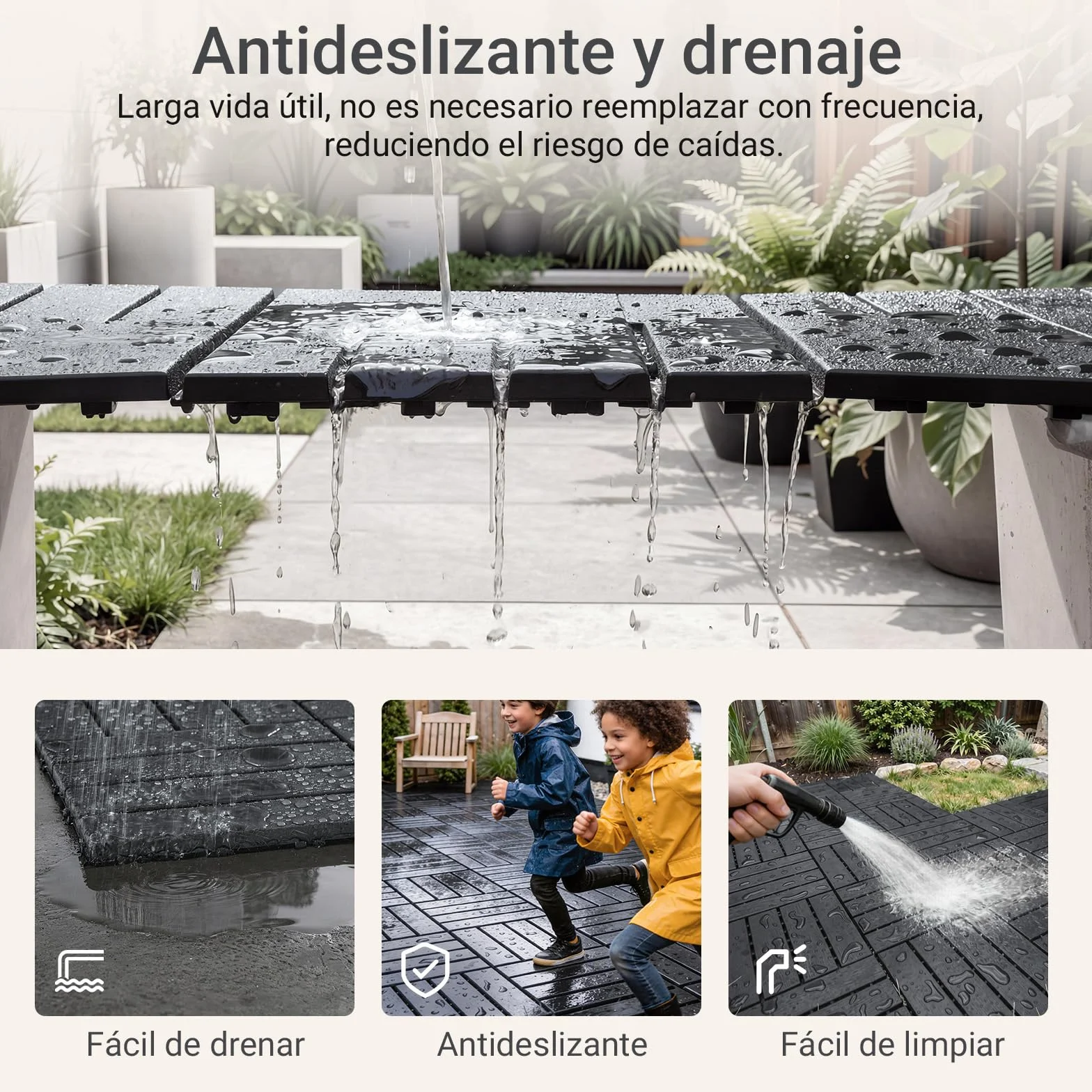 Sobuy Set Suelo Composite Exterior Antideslizante Impermeable 15 Piezas 30.5x30.5x2 cm