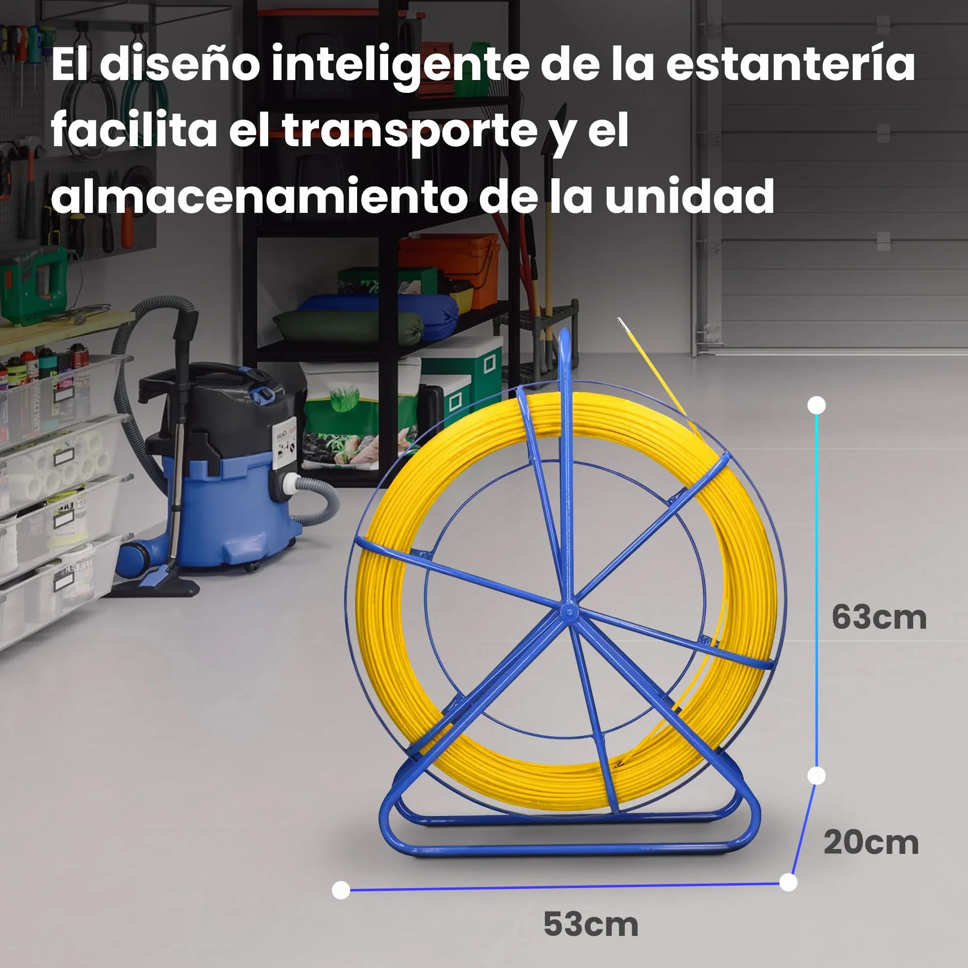 Extralink FRP varilla de fibra de vidrio de 6mm de diámetro 50m, tubo vacío con soporte para rodillos y freno, resorte retráctil con alta elasticidad y resistencia, accesorios de cable de fibra de