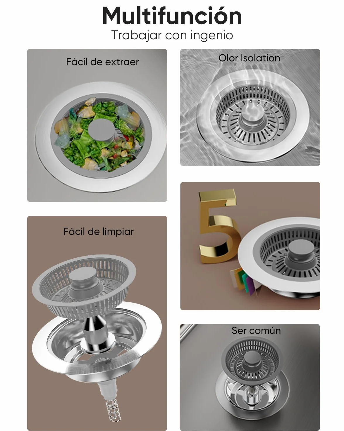Tapon Fregadero Cocina y colador Fregadero combinación, 3 en 1 de Acero Inoxidable Accesorios Cocina para desagües, Protectores Ideales para Tapones Fregadero Cocina