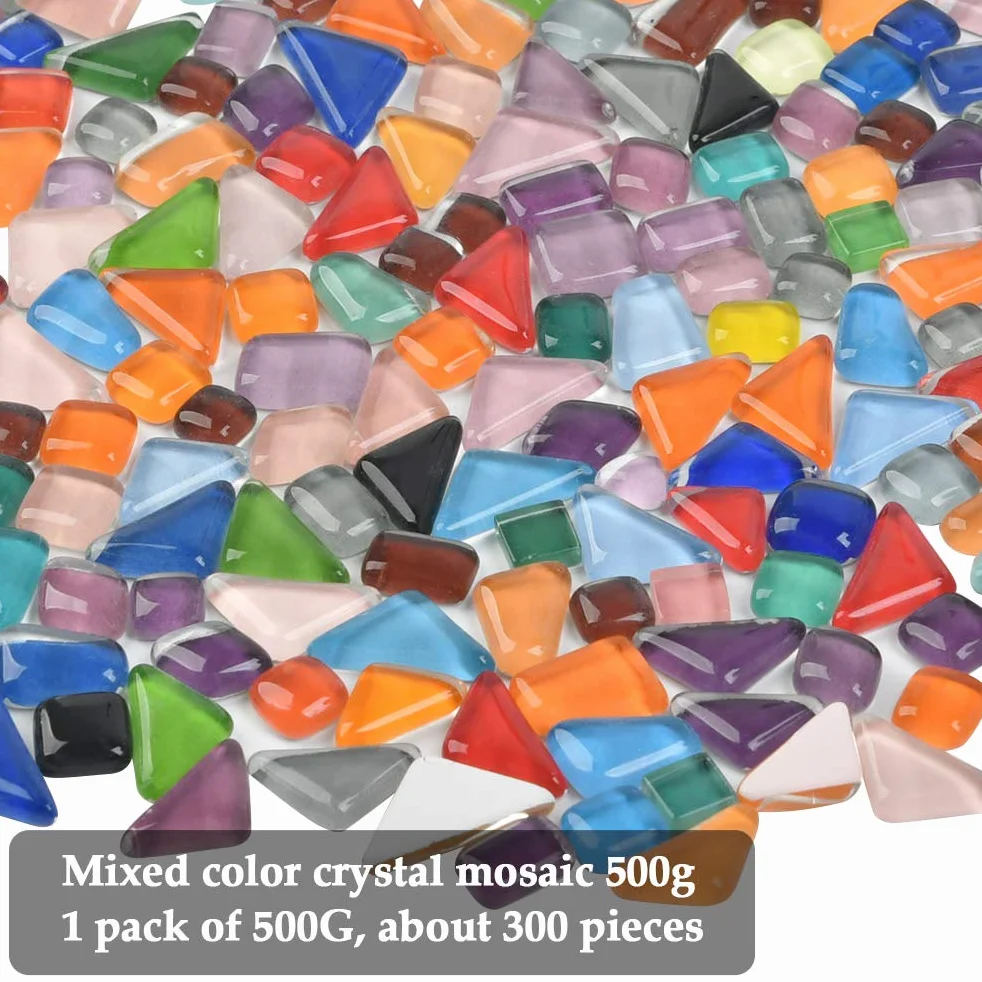 500 g piedras de mosaico de cristal, mosaico de cristal, forma irregular colorida poligonal – 500 g (aproximadamente 300 unidades). Ideal para trabajos, bricolaje