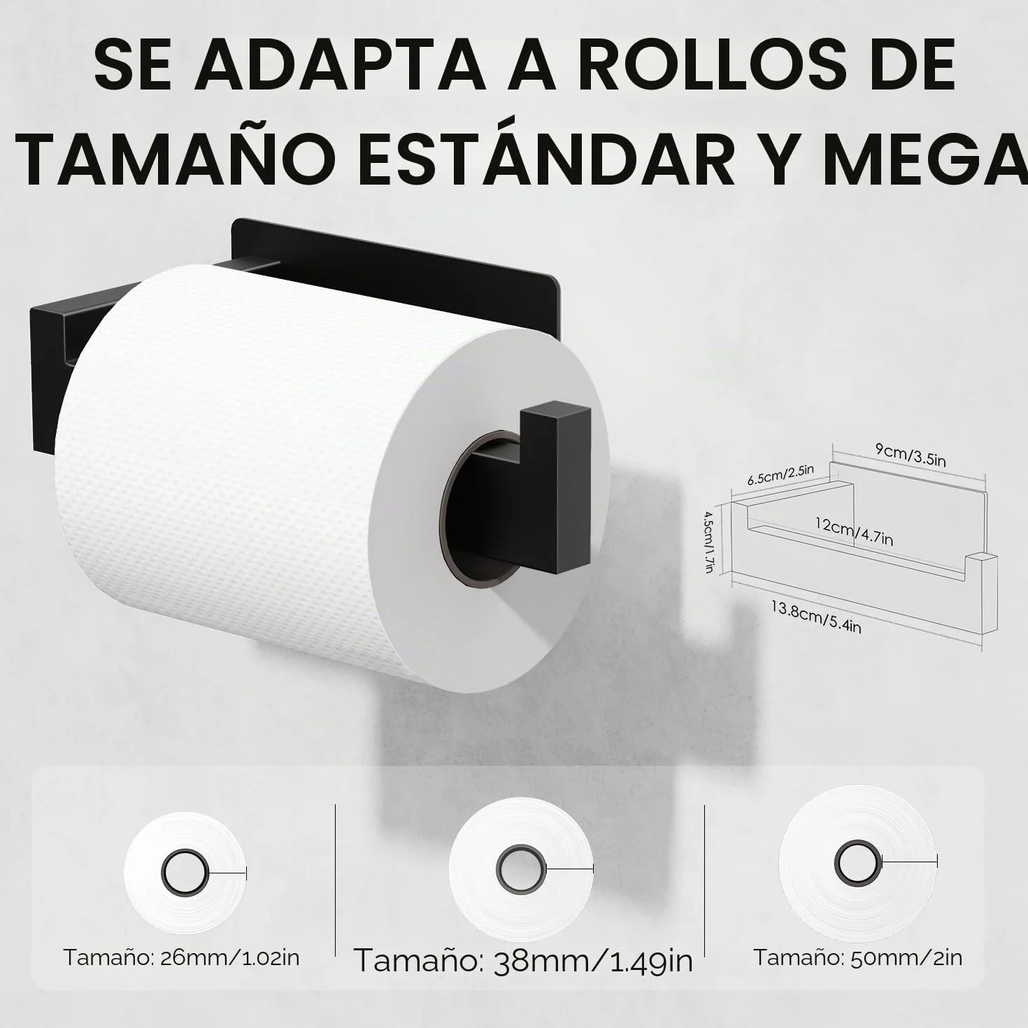Portarrollos Papel Higienico Acero Inoxidable 2 Piezas Adhesivo Negro Auxmir
