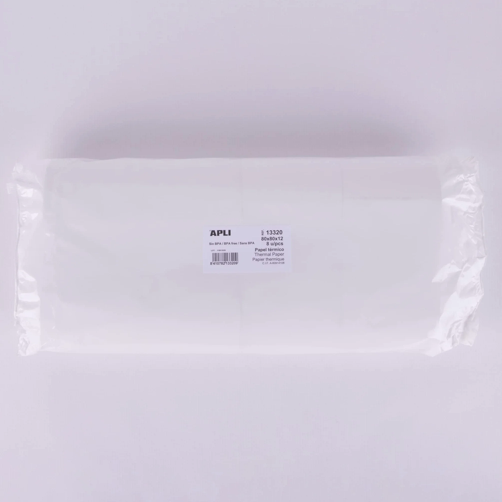 APLI 13320 - Pack de 8 Rollos de Papel Térmico de 80 X 80 X 12 Mm - Papel para Tickets de Datáfonos, Cajas Registradoras y Tpv - Sin Bpa